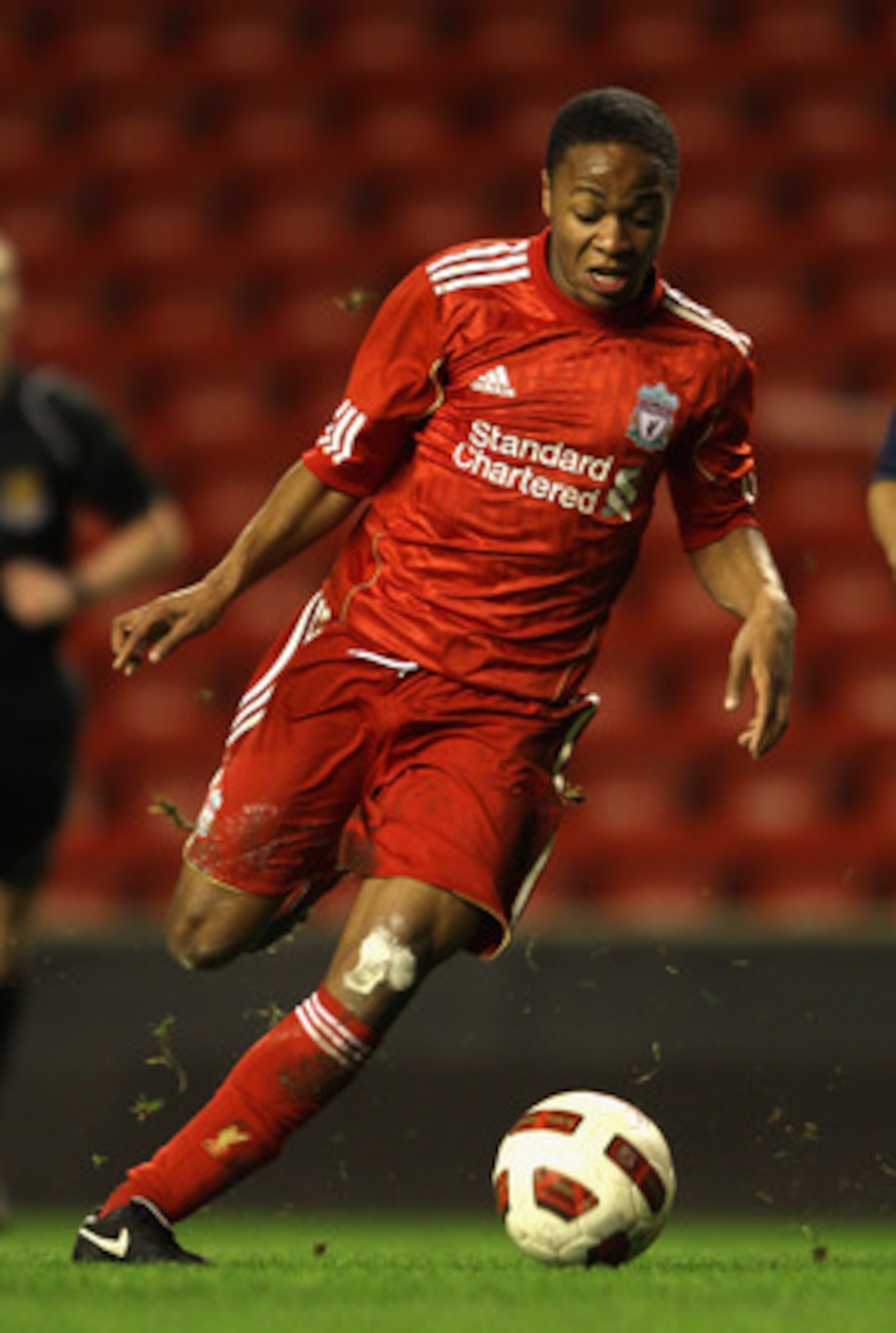 LIVERPOOL, ENGLAND - FEBRUARY 14:  Raheem Sterling of Liverpool in action during the FA Youth Cup match between Liverpool and Southend United at Anfield on February 14, 2011 in Liverpool, England.  (Photo by Clive Brunskill/Getty Images)
