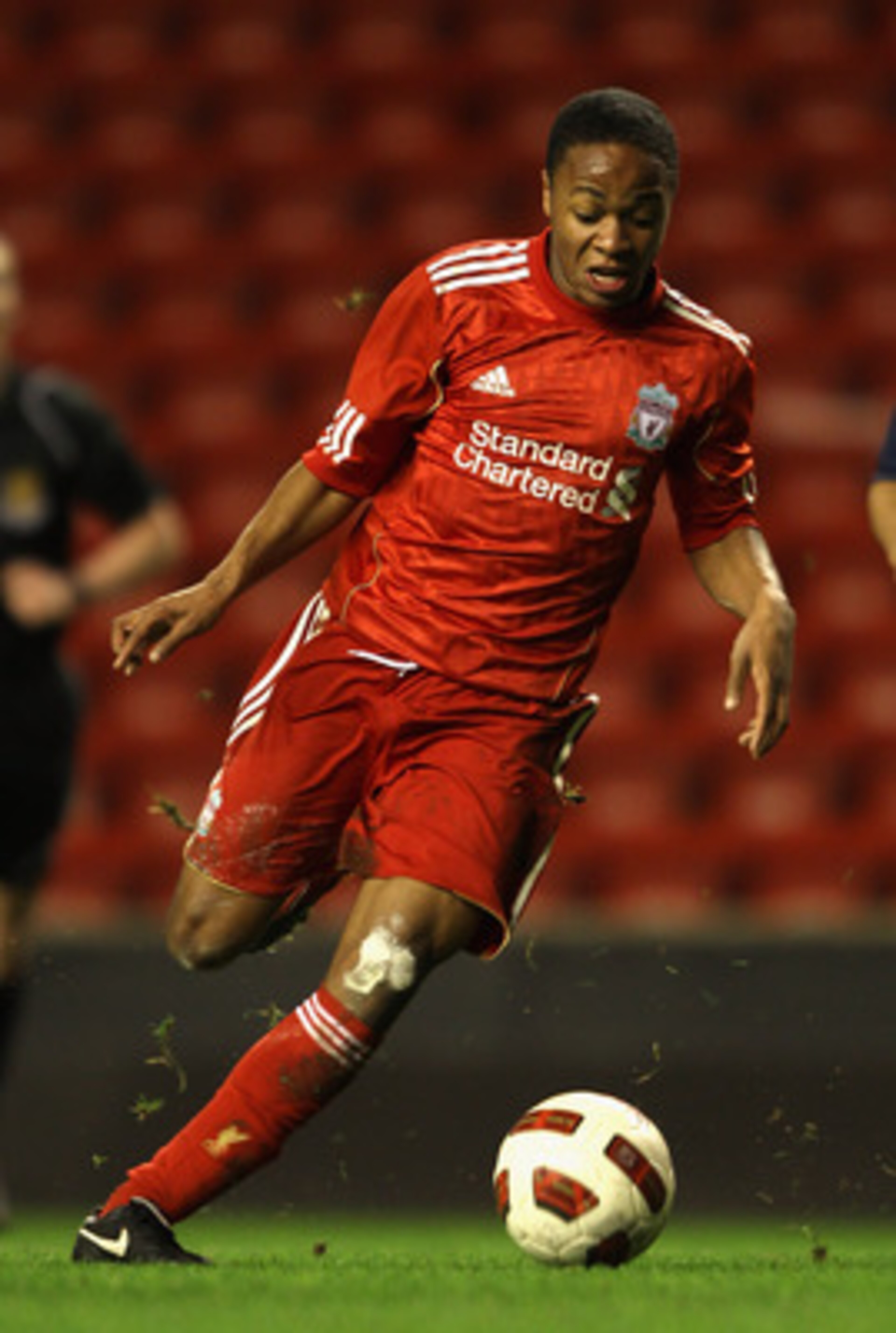 LIVERPOOL, ENGLAND - FEBRUARY 14:  Raheem Sterling of Liverpool in action during the FA Youth Cup match between Liverpool and Southend United at Anfield on February 14, 2011 in Liverpool, England.  (Photo by Clive Brunskill/Getty Images)