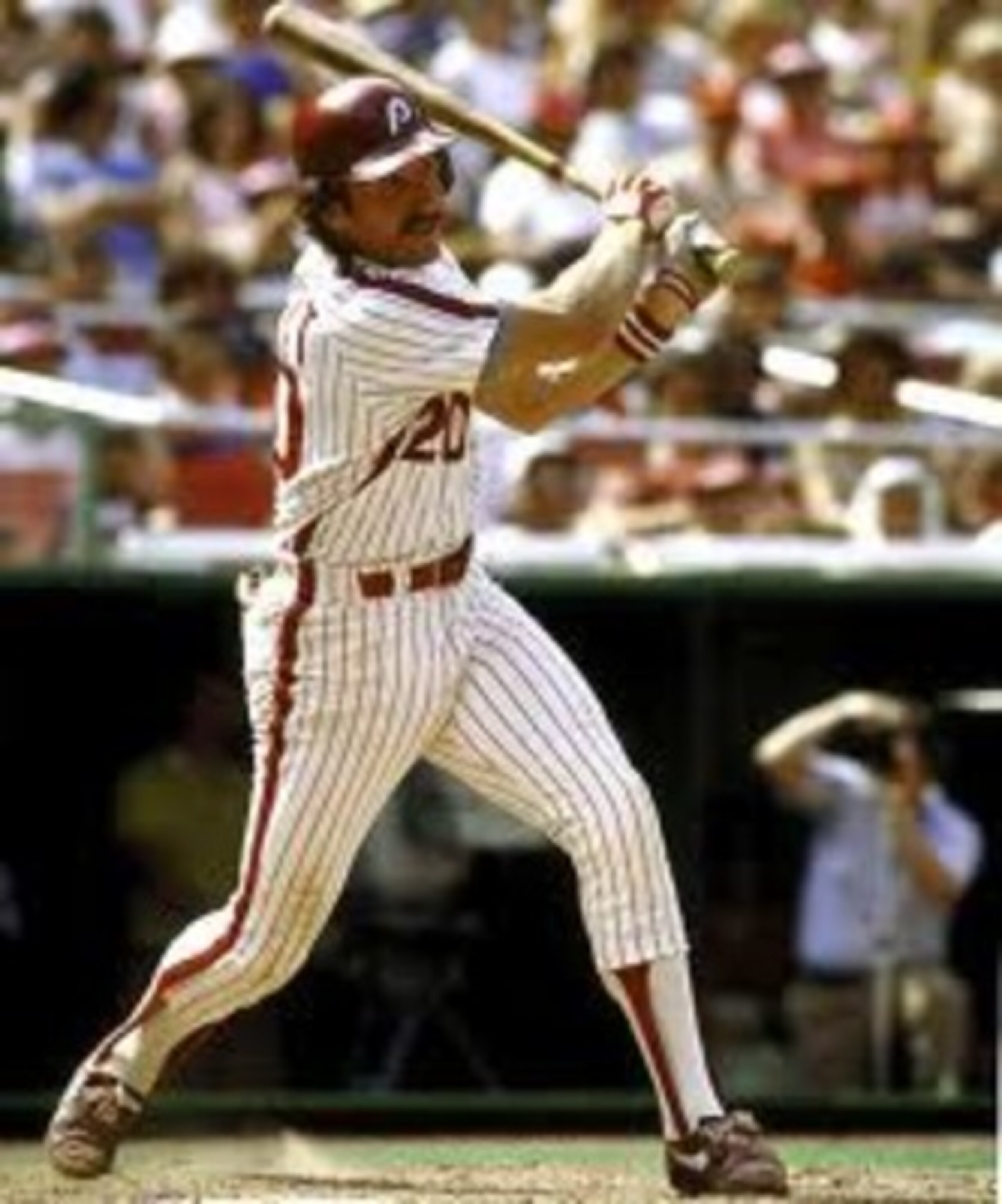 SAN DIEGO - 1987: Mike Schmidt #20 of the Philadelphia Phillies watches the flight of the ball after a hit during a 1987 season game against the Padres at Jack Murphy Stadium in San Diego, California. (Photo by Stephen Dunn/Getty Images) SAN DIEGO - 1987: Mike Schmidt #20 of the Philadelphia Phillies watches the flight of the ball after a hit during a 1987 season game against the Padres at Jack Murphy Stadium in San Diego, California. (Photo by Stephen Dunn/Getty Images)