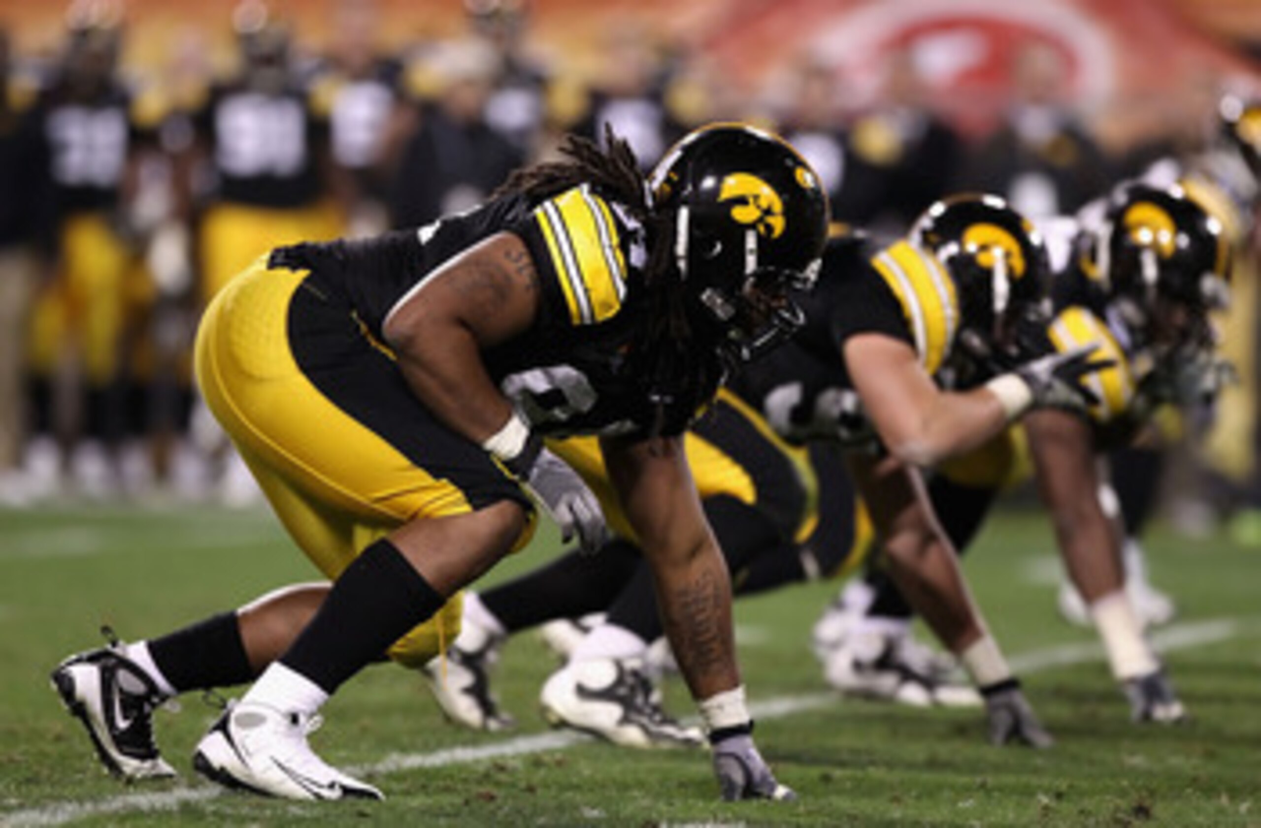 TEMPE, AZ - DECEMBER 28: Defensive end Adrian Clayborn #94 of the Iowa Hawkeyes in action during the Insight Bowl against the Missouri Tigers at Sun Devil Stadium on December 28, 2010 in Tempe, Arizona. The Hawkeyes defeated the Tigers 27-24. (Photo by TEMPE, AZ - DECEMBER 28: Defensive end Adrian Clayborn #94 of the Iowa Hawkeyes in action during the Insight Bowl against the Missouri Tigers at Sun Devil Stadium on December 28, 2010 in Tempe, Arizona. The Hawkeyes defeated the Tigers 27-24. (Photo by