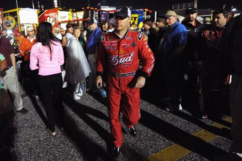 DARLINGTON, SC - MAY 07:  Kevin Harvick, driver of the #29 Budweiser Chevrolet, walks away after having an argument with Kyle Busch, driver of the #18 Wrigley Doublemint Toyota, after the NASCAR Sprint Cup Series SHOWTIME Southern 500 at Darlington Racewa