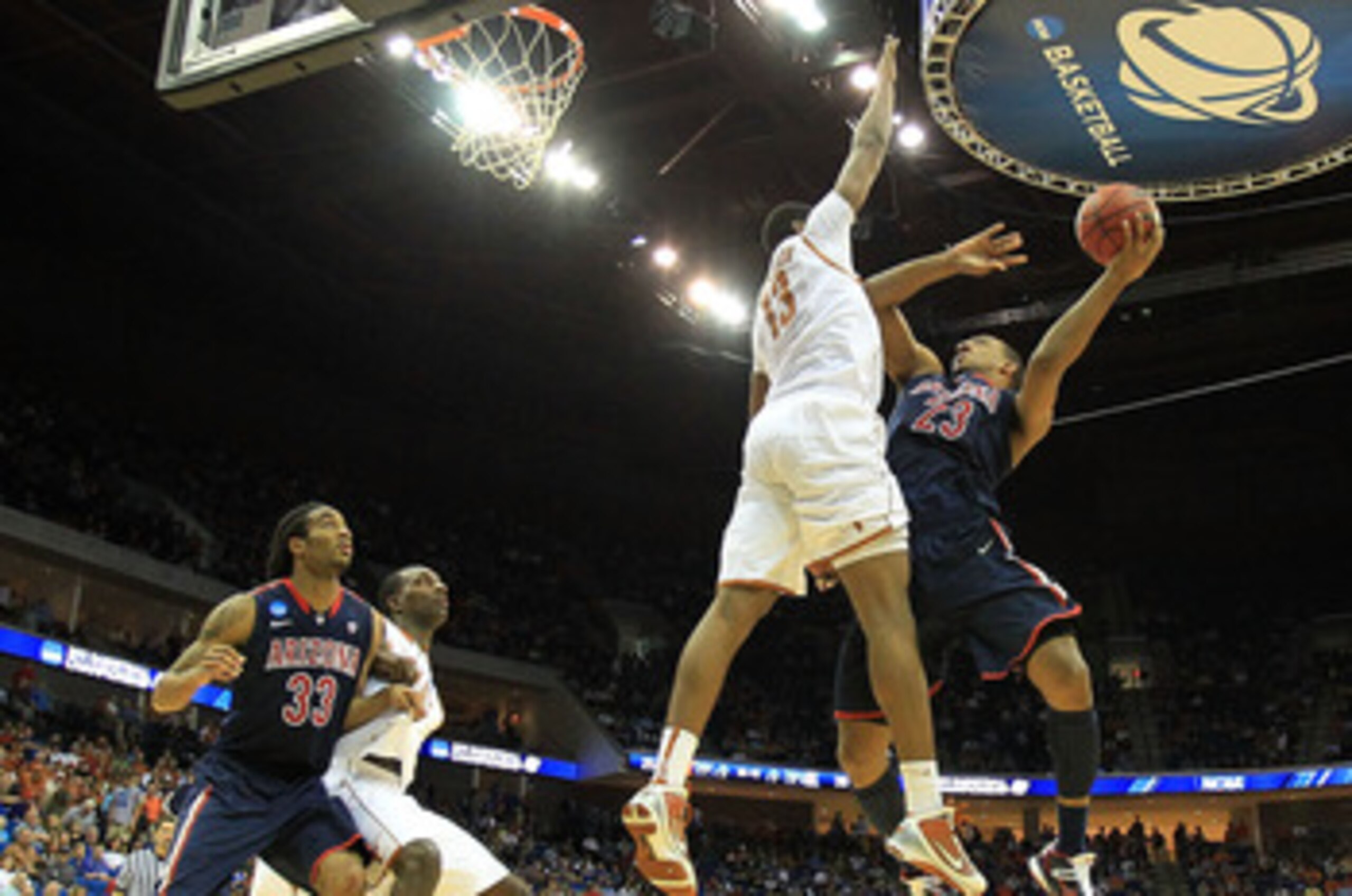 TULSA, OK - MARCH 20:  Derrick Williams #23 of the Arizona Wildcats goes up for a shot against Tristan Thompson #13 of the Texas Longhorns during the third round of the 2011 NCAA men's basketball tournament at BOK Center on March 20, 2011 in Tulsa, Oklaho