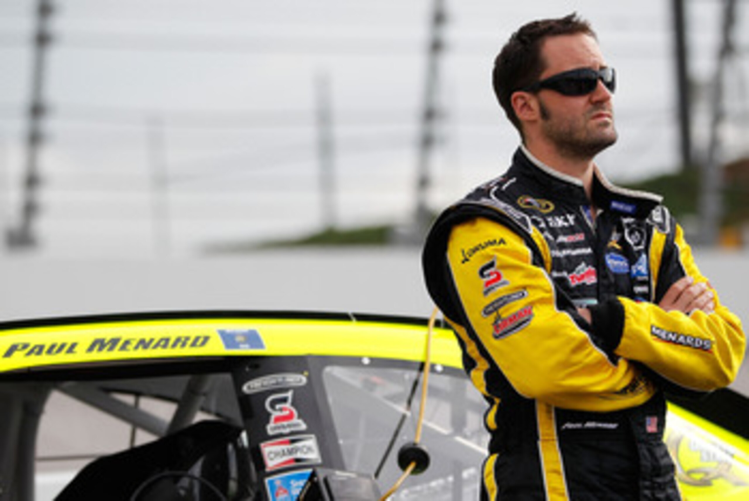 DARLINGTON, SC - MAY 06:  Paul Menard, driver of the #27 Turtle Wax/Menards Chevrolet, stands on the grid during qualifying for the NASCAR Sprint Cup Series SHOWTIME Southern 500 at Darlington Raceway on May 6, 2011 in Darlington, South Carolina.  (Photo 