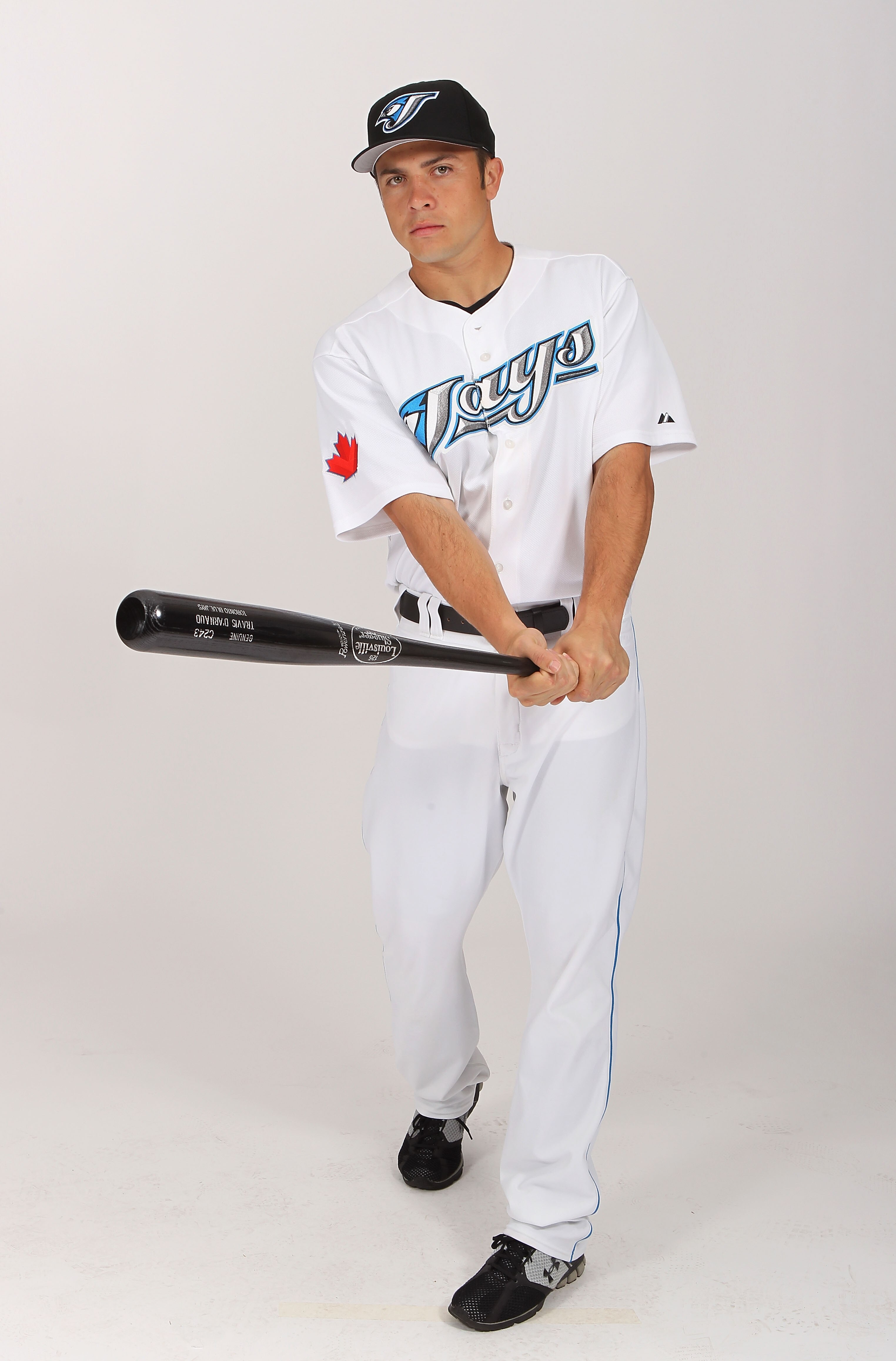 DUNEDIN, FL - FEBRUARY 20:  Travis d'Arnaud #15 of the Toronto Blue Jays poses during photo day at Florida Auto Exchange Stadium on February 20, 2011 in Dunedin, Florida.  (Photo by Nick Laham/Getty Images)
