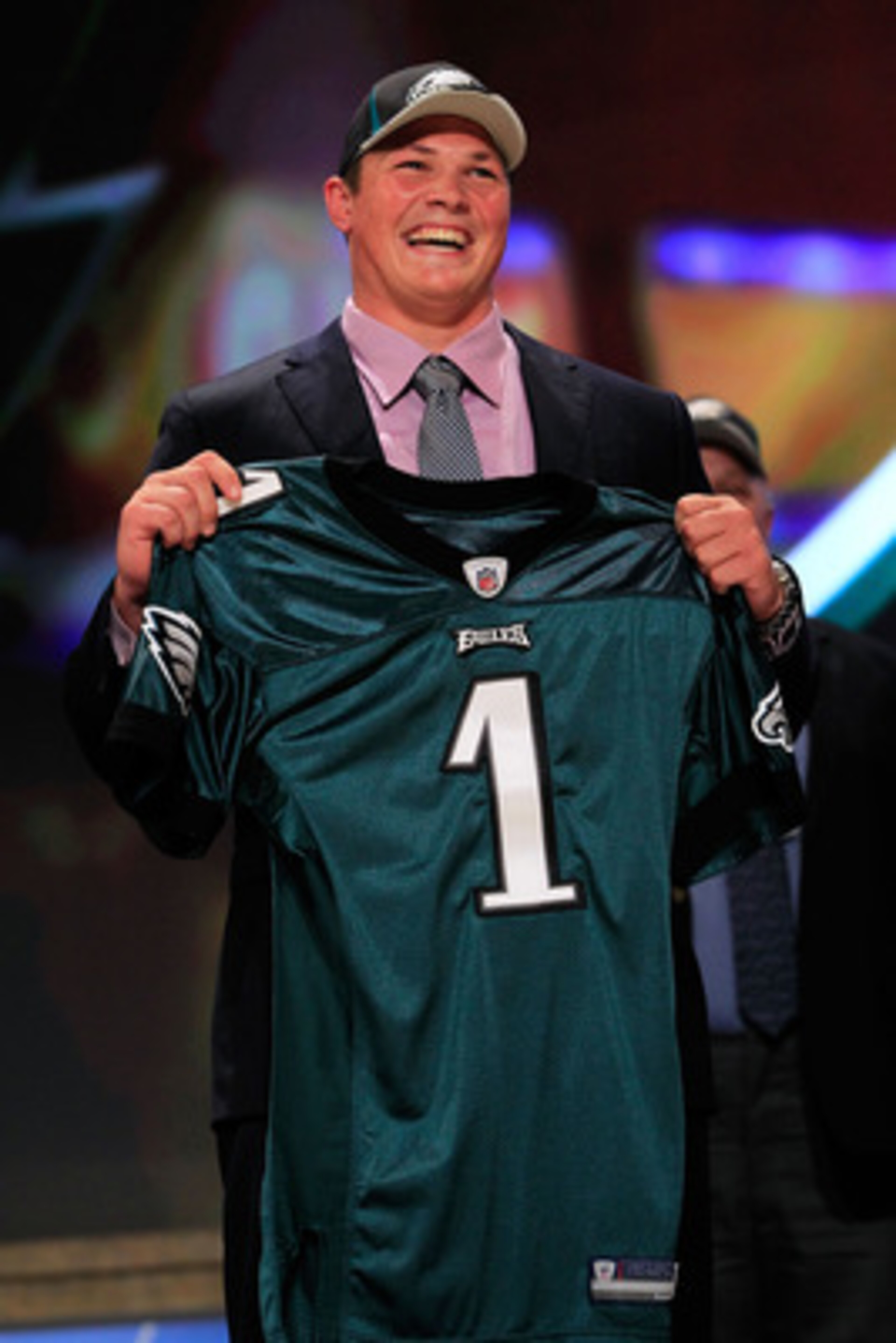 NEW YORK, NY - APRIL 28:  Danny Watkins, #22 overall pick by the Philadelphia Eagles, holds up a jersey on stage during the 2011 NFL Draft at Radio City Music Hall on April 28, 2011 in New York City.  (Photo by Chris Trotman/Getty Images)