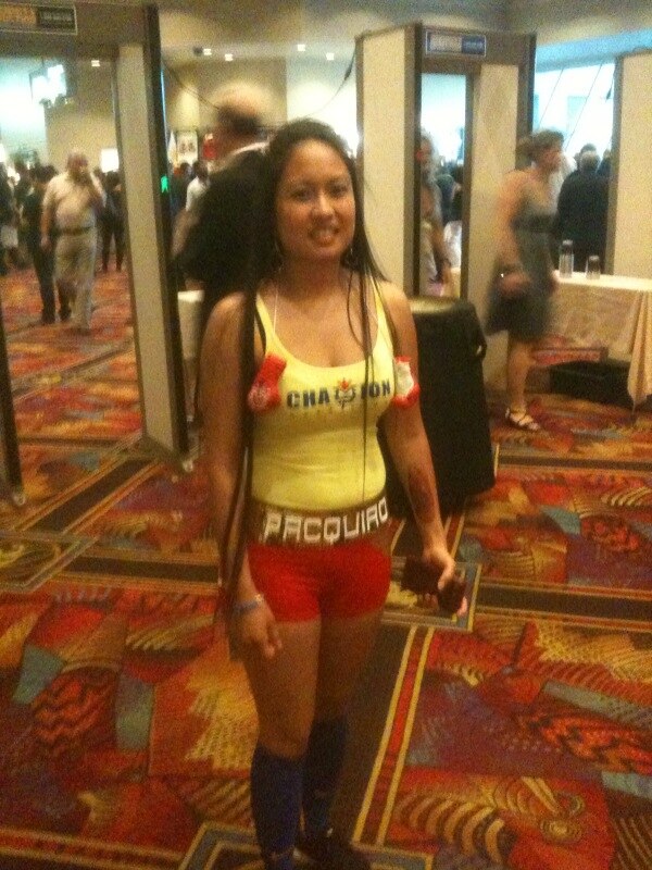 Filipino girl rocking Yellow & Super Hero Look In Support For Manny