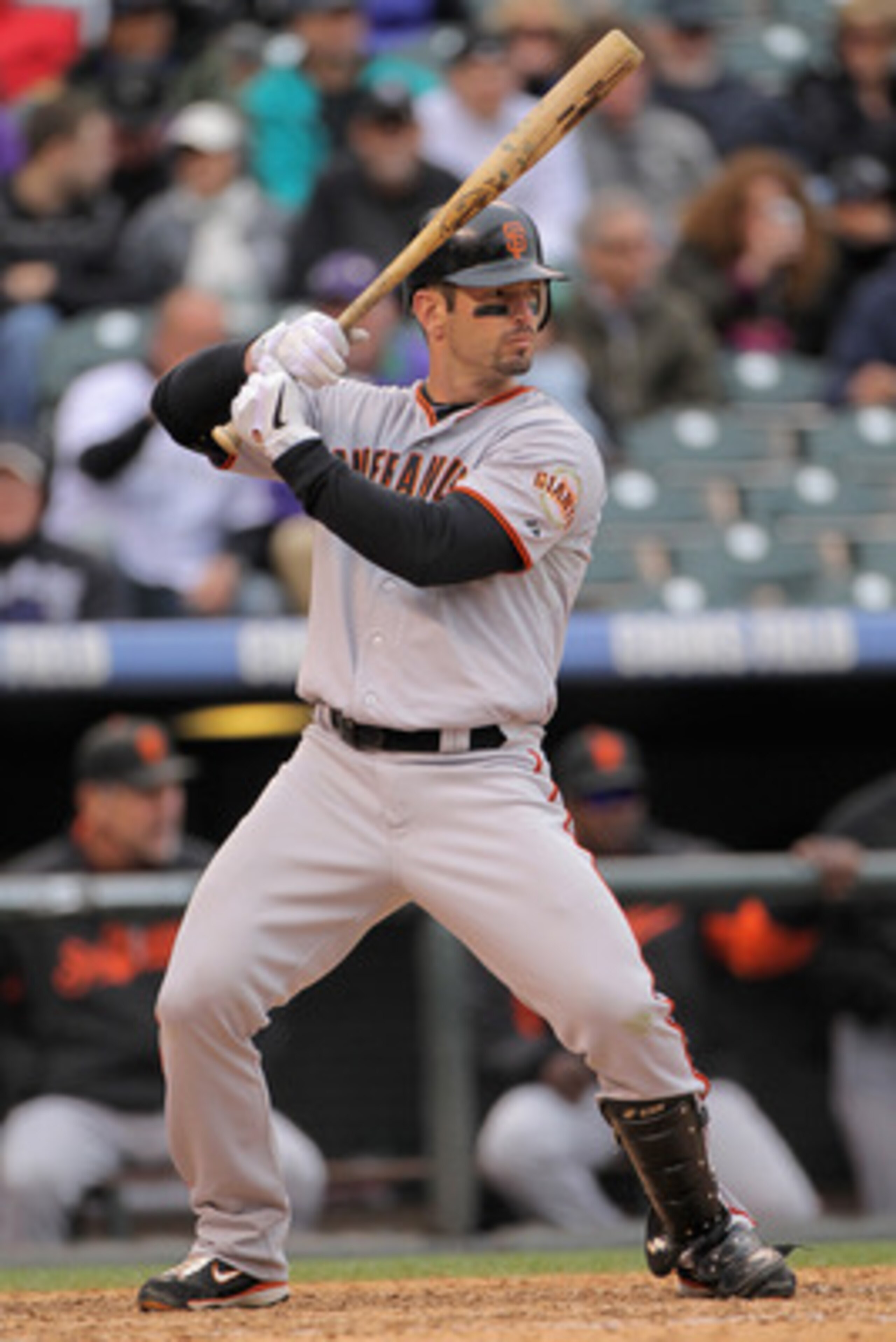DENVER, CO - APRIL 20:  Aaron Rowand #33 of the San Francisco Giants takes an at bat against the Colorado Rockies at Coors Field on April 20, 2011 in Denver, Colorado.  (Photo by Doug Pensinger/Getty Images)