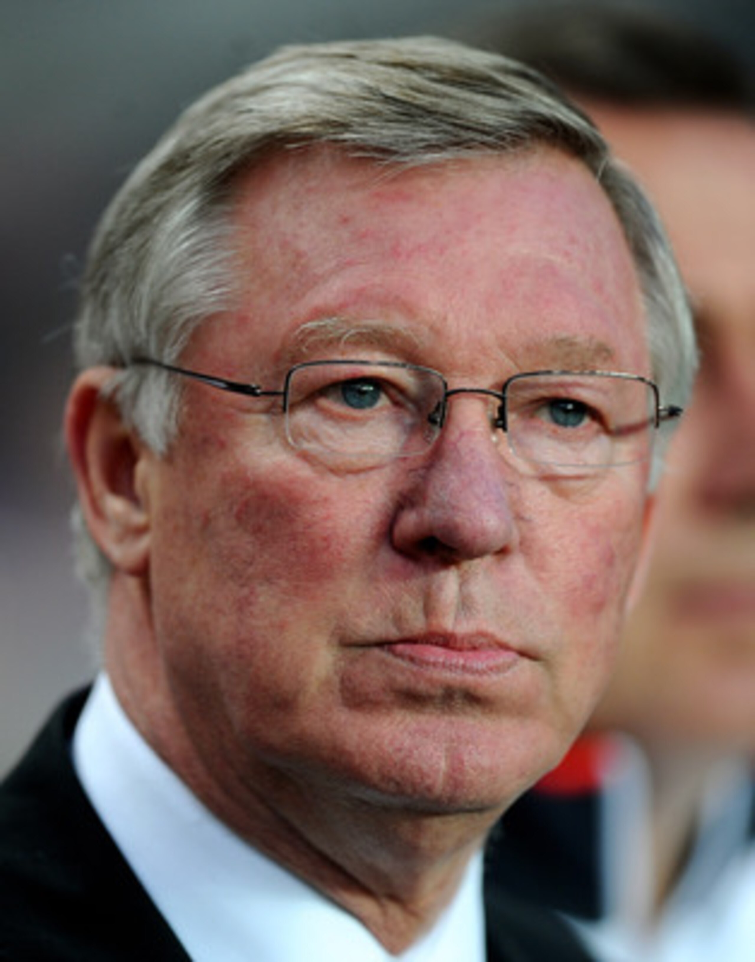 LONDON, ENGLAND - APRIL 06:  Sir Alex Ferguson the Manchester United manager looks on prior to kickoff during the UEFA Champions League quarter final first leg match between Chelsea and Manchester United at Stamford Bridge on April 6, 2011 in London, Engl
