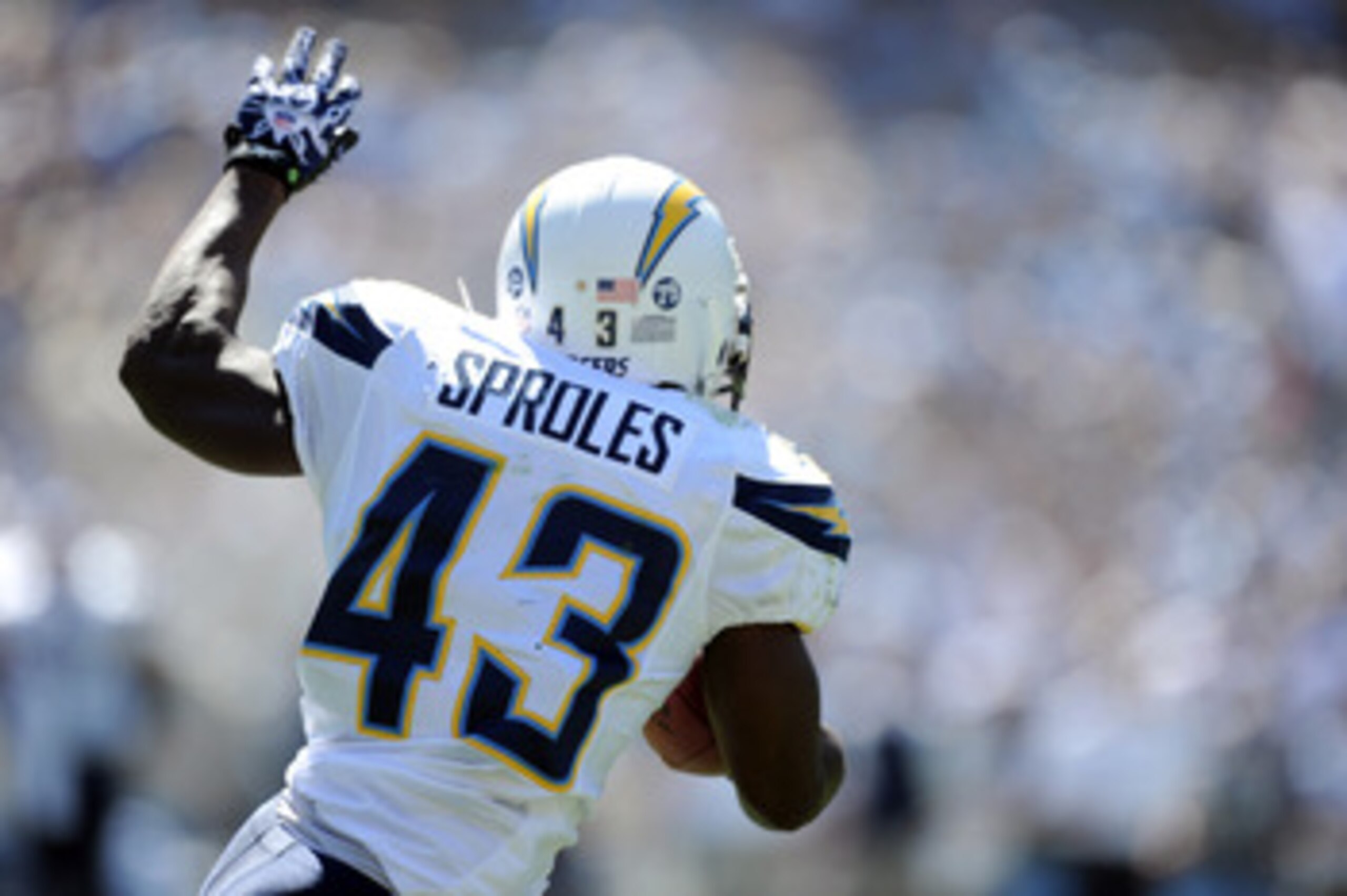 SAN DIEGO - SEPTEMBER 19:  Darren Sproles #43 of the San Diego Chargers runs against the Jacksonville Jaguars during the game at Qualcomm Stadium on September 19, 2010 in San Diego, California. The Chargers won 38-13.  (Photo by Harry How/Getty Images)
