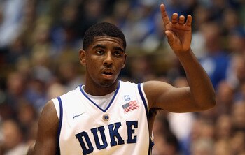 DURHAM, NC - DECEMBER 01:  Kyrie Irving #1 of the Duke Blue Devils watches on during their game against the Michigan State Spartans at Cameron Indoor Stadium on December 1, 2010 in Durham, North Carolina.  (Photo by Streeter Lecka/Getty Images)