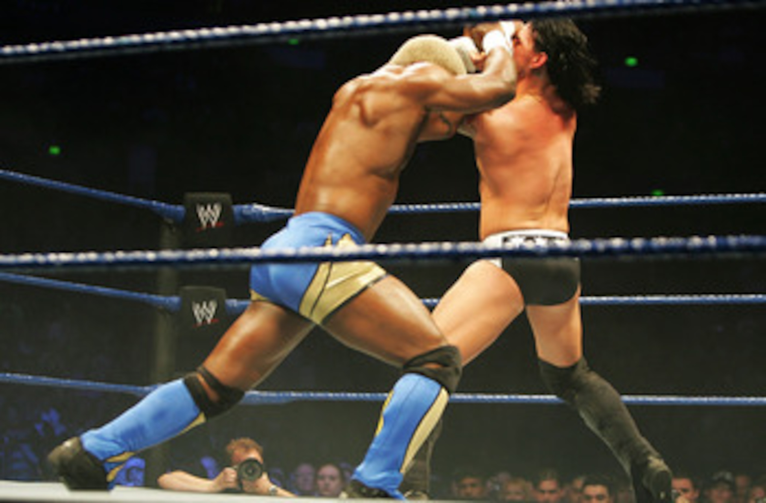 SYDNEY, AUSTRALIA - JUNE 15:  (L-R) Shelton Benjamin locks up with CM Punk during WWE Smackdown at Acer Arena on June 15, 2008 in Sydney, Australia.  (Photo by Gaye Gerard/Getty Images)