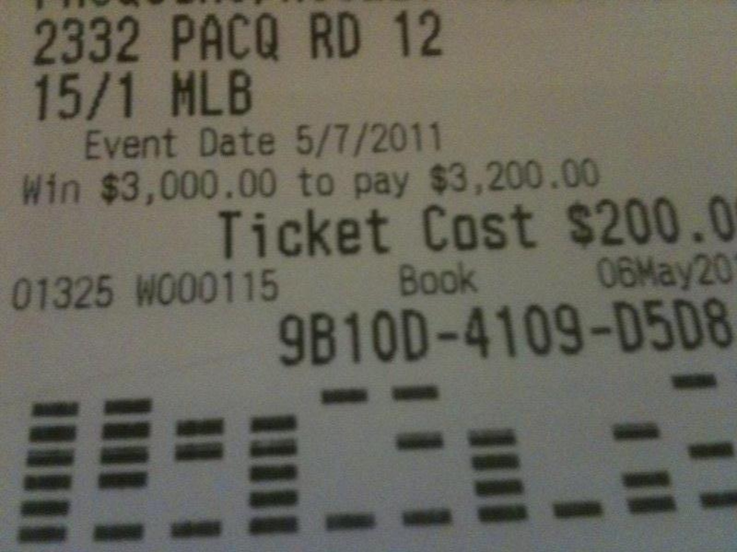 KING J's actual bet ticket
