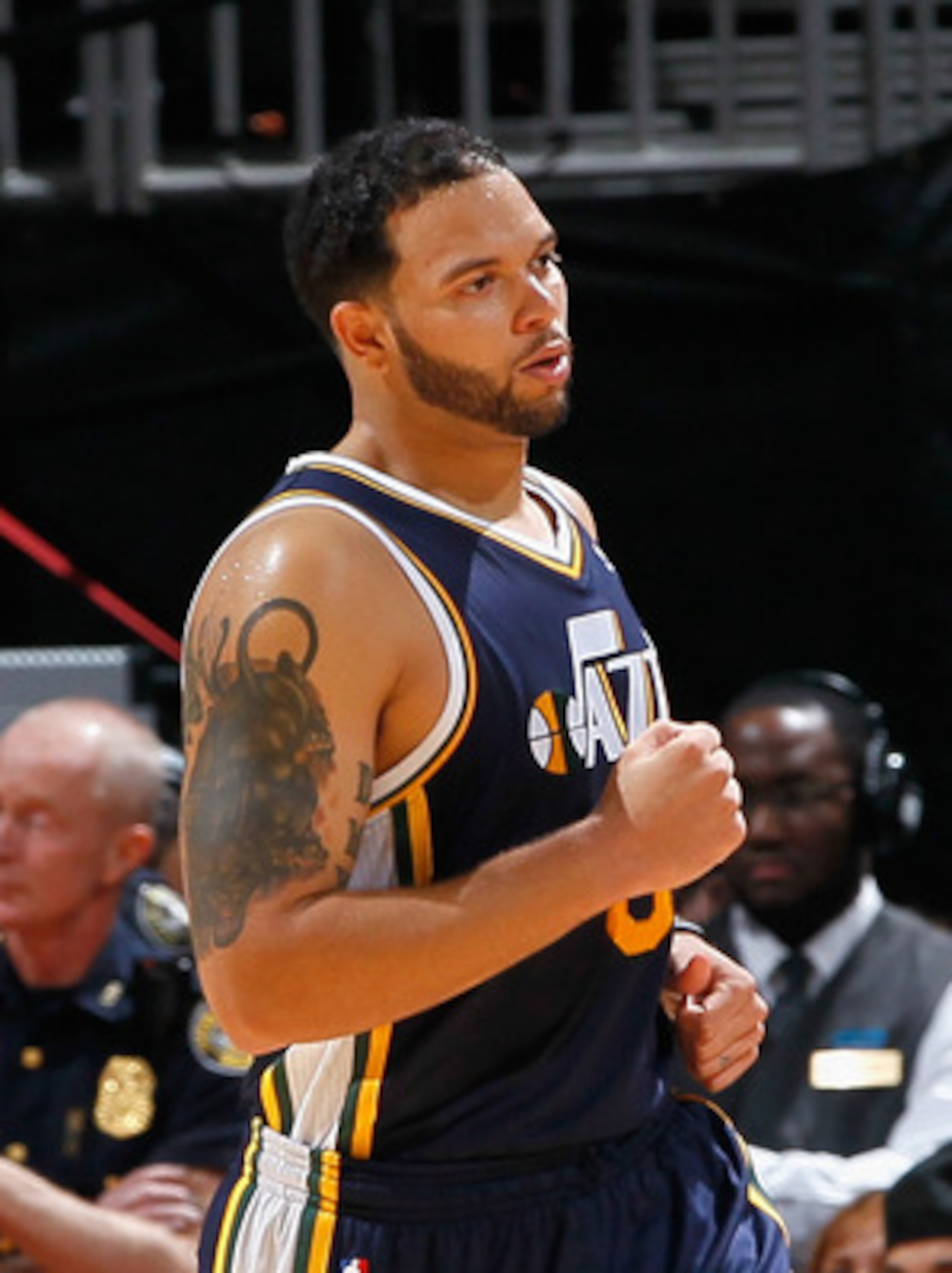 ATLANTA - NOVEMBER 12: Deron Williams #8 of the Utah Jazz reacts after their 90-86 win over the Atlanta Hawks at Philips Arena on November 12, 2010 in Atlanta, Georgia. NOTE TO USER: User expressly acknowledges and agrees that, by downloading and/or usi ATLANTA - NOVEMBER 12: Deron Williams #8 of the Utah Jazz reacts after their 90-86 win over the Atlanta Hawks at Philips Arena on November 12, 2010 in Atlanta, Georgia. NOTE TO USER: User expressly acknowledges and agrees that, by downloading and/or usi