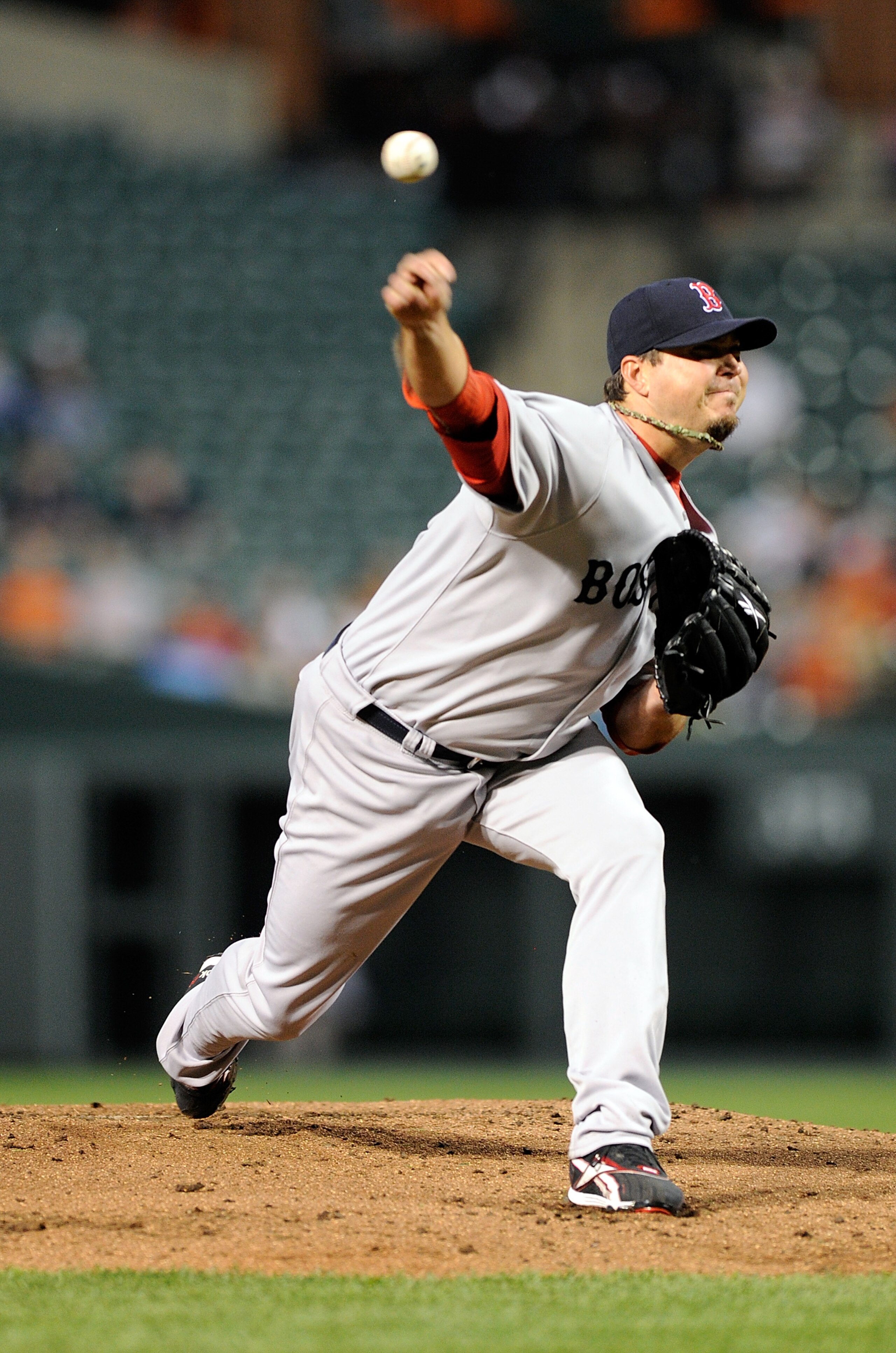 BALTIMORE, MD - APRIL 27:  Josh Beckett #19 of the Boston Red Sox pitches against the Baltimore Orioles at Oriole Park at Camden Yards on April 27, 2011 in Baltimore, Maryland.  (Photo by Greg Fiume/Getty Images)