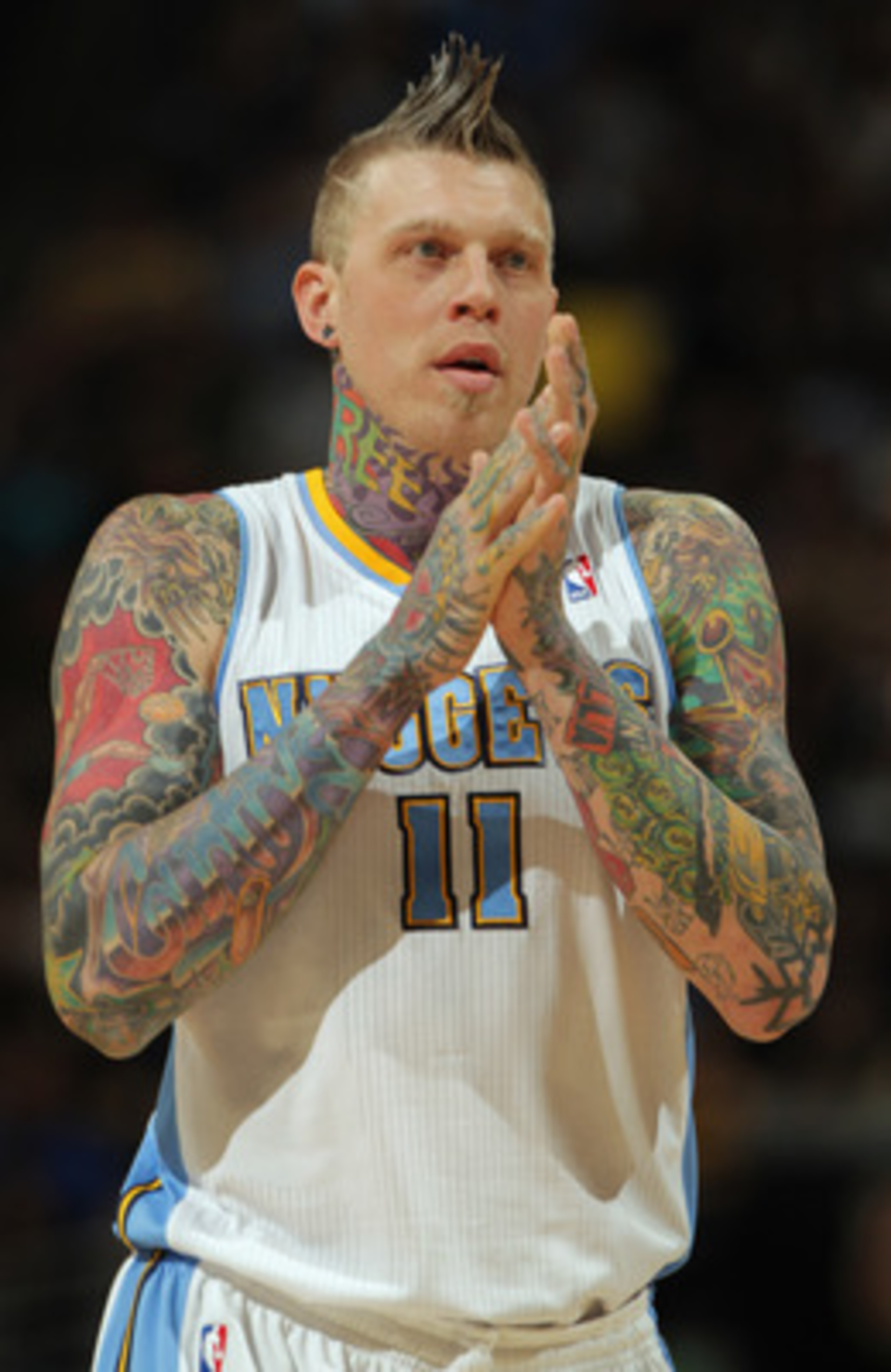 DENVER, CO - MARCH 23: Chris Andersen #11 of the Denver Nuggets looks on against the San Antonio Spurs at the Pepsi Center on March 23, 2011 in Denver, Colorado. The Nuggets defeated the Spurs 115-112. NOTE TO USER: User expressly acknowledges and agrees DENVER, CO - MARCH 23: Chris Andersen #11 of the Denver Nuggets looks on against the San Antonio Spurs at the Pepsi Center on March 23, 2011 in Denver, Colorado. The Nuggets defeated the Spurs 115-112. NOTE TO USER: User expressly acknowledges and agrees