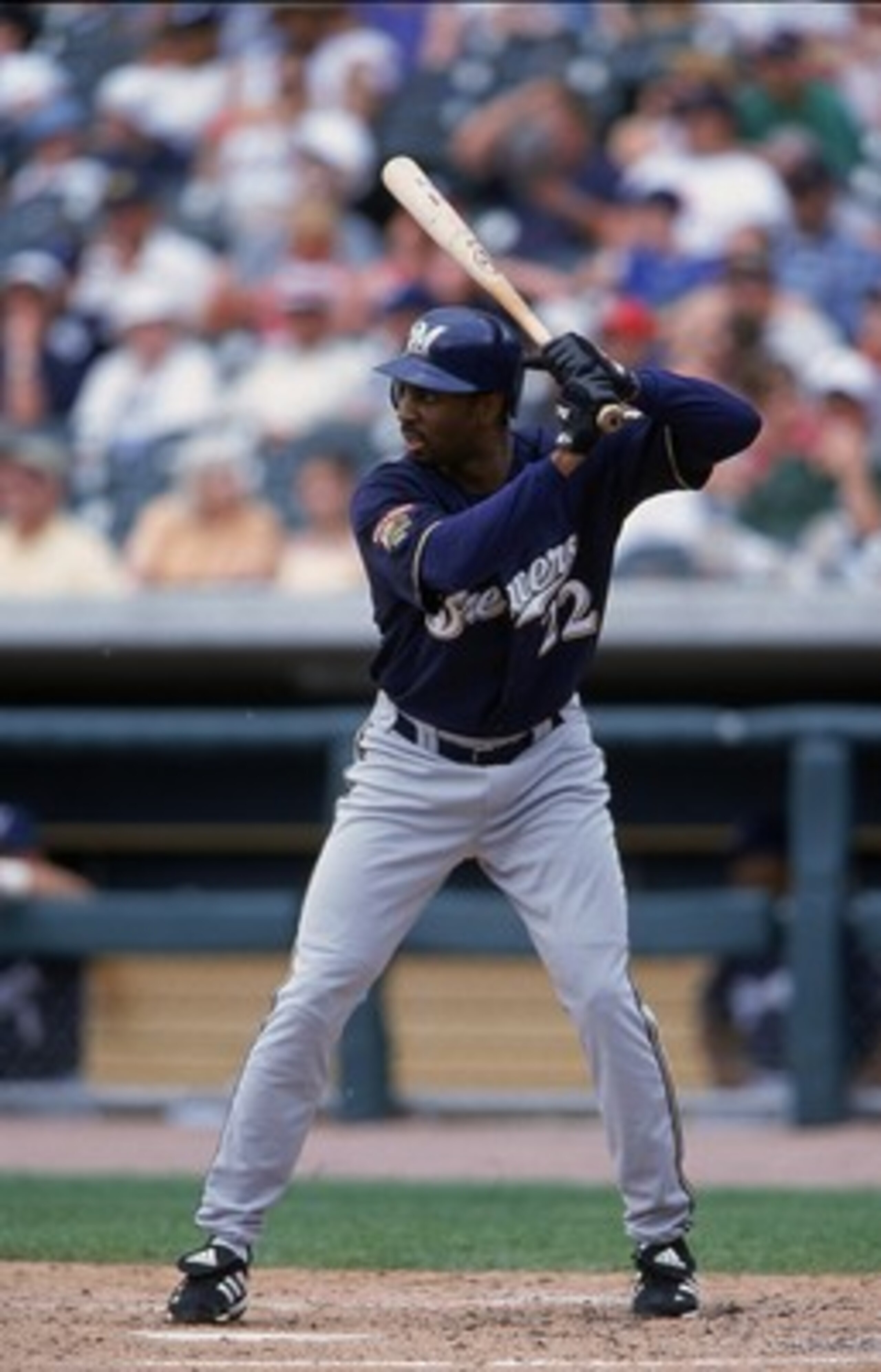 10 Jun 2001:  Devon White #22 of the Milwaukee Brewers at bat during the game against the Detroit Tigers at the Comerica Park in Detroit, Michigan.  The Brewers defeated the Tigers 8-3.Mandatory Credit: Tom Pigeon  /Allsport