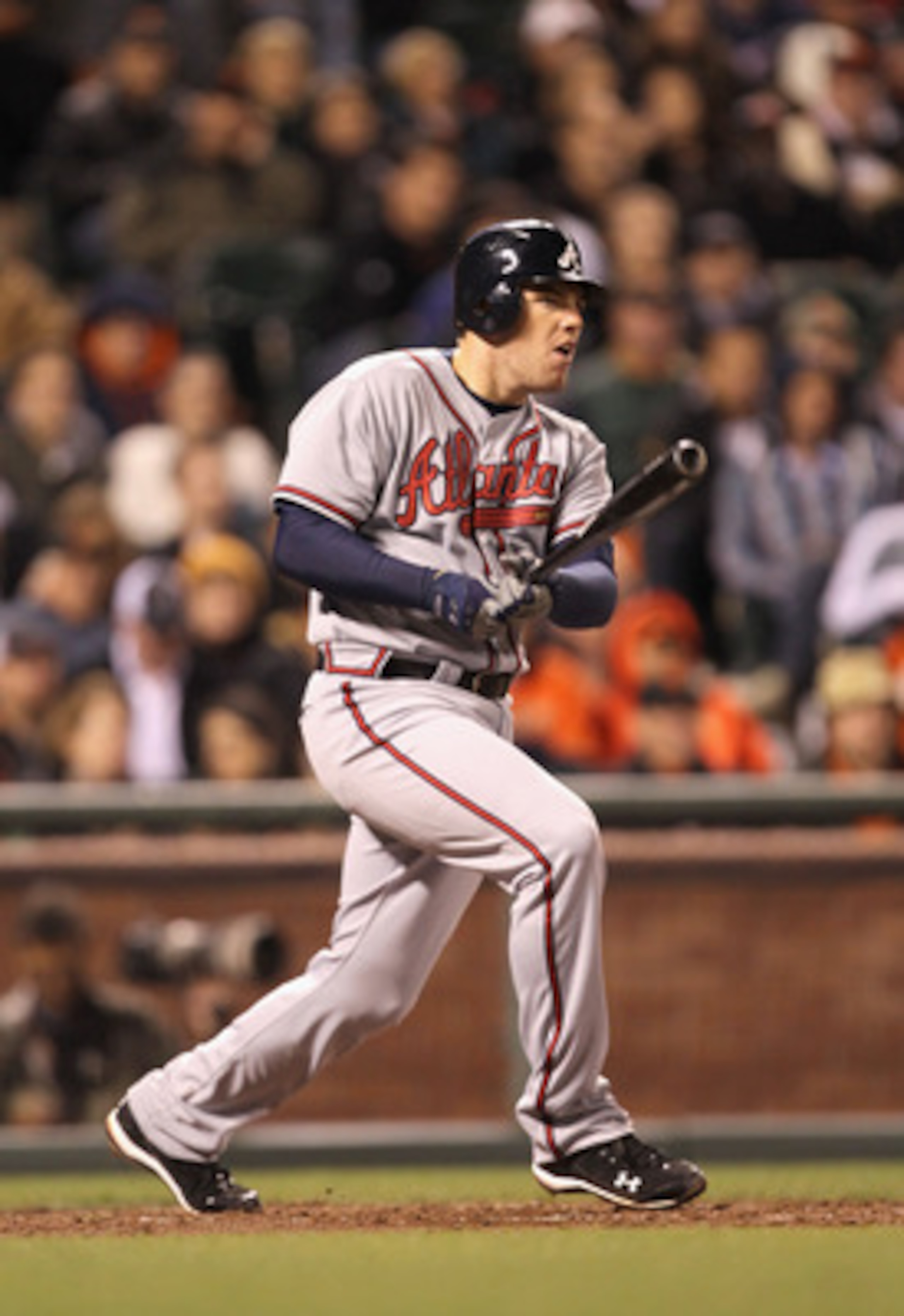 SAN FRANCISCO, CA - APRIL 22:  Freddie Freeman #5 of the Atlanta Braves in action against the San Francisco Giants at AT&T Park on April 22, 2011 in San Francisco, California.  (Photo by Ezra Shaw/Getty Images)