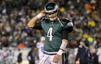 PHILADELPHIA, PA - JANUARY 02:  Kevin Kolb #4 of the Philadelphia Eagles looks on against the Dallas Cowboys on January 2, 2011 at Lincoln Financial Field in Philadelphia, Pennsylvania.  (Photo by Jim McIsaac/Getty Images)