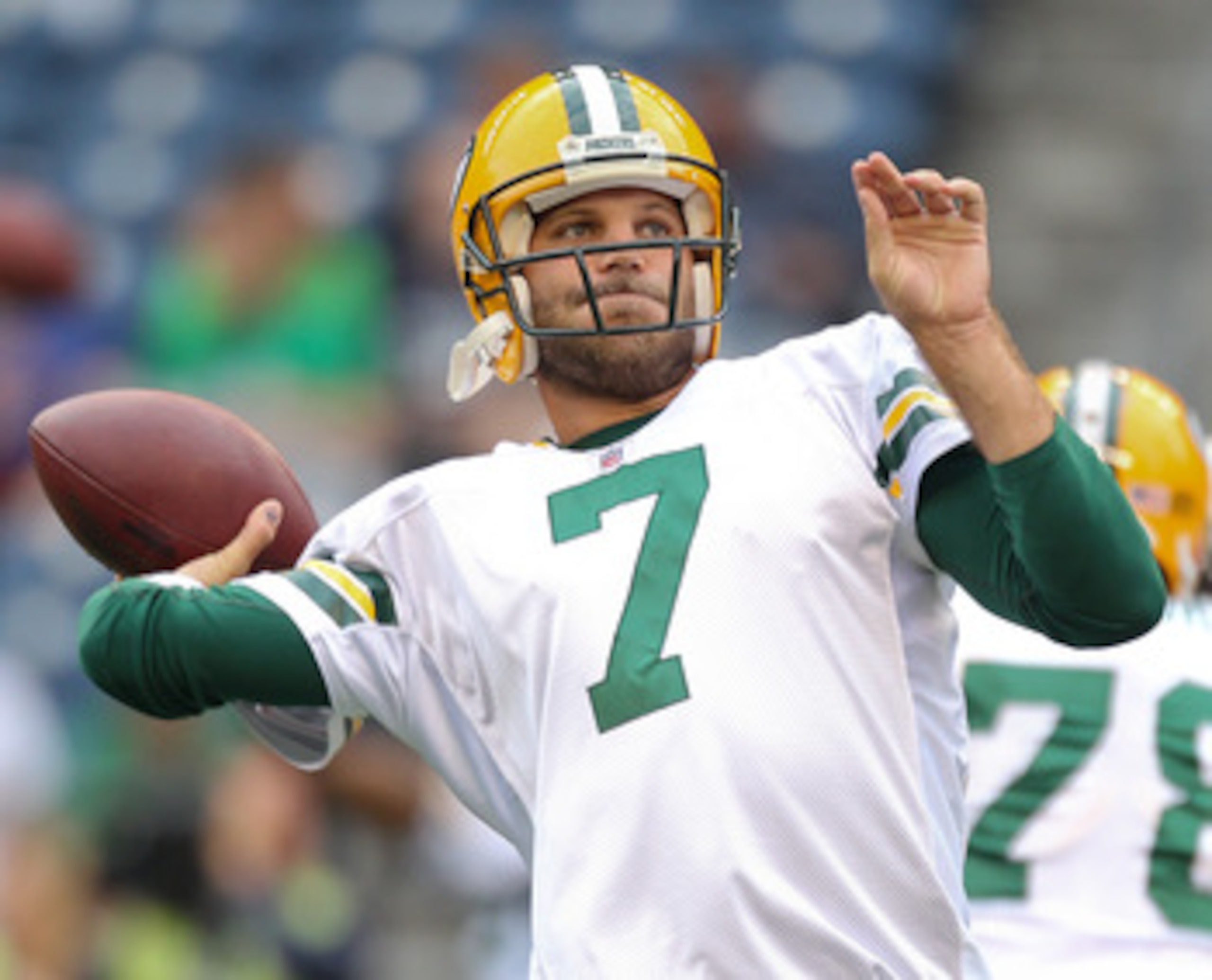 SEATTLE - AUGUST 21:  Quarterback Graham Harrell #7 of the Green Bay Packers warms up prior to the preseason game against the Seattle Seahawks at Qwest Field on August 21, 2010 in Seattle, Washington. (Photo by Otto Greule Jr/Getty Images)