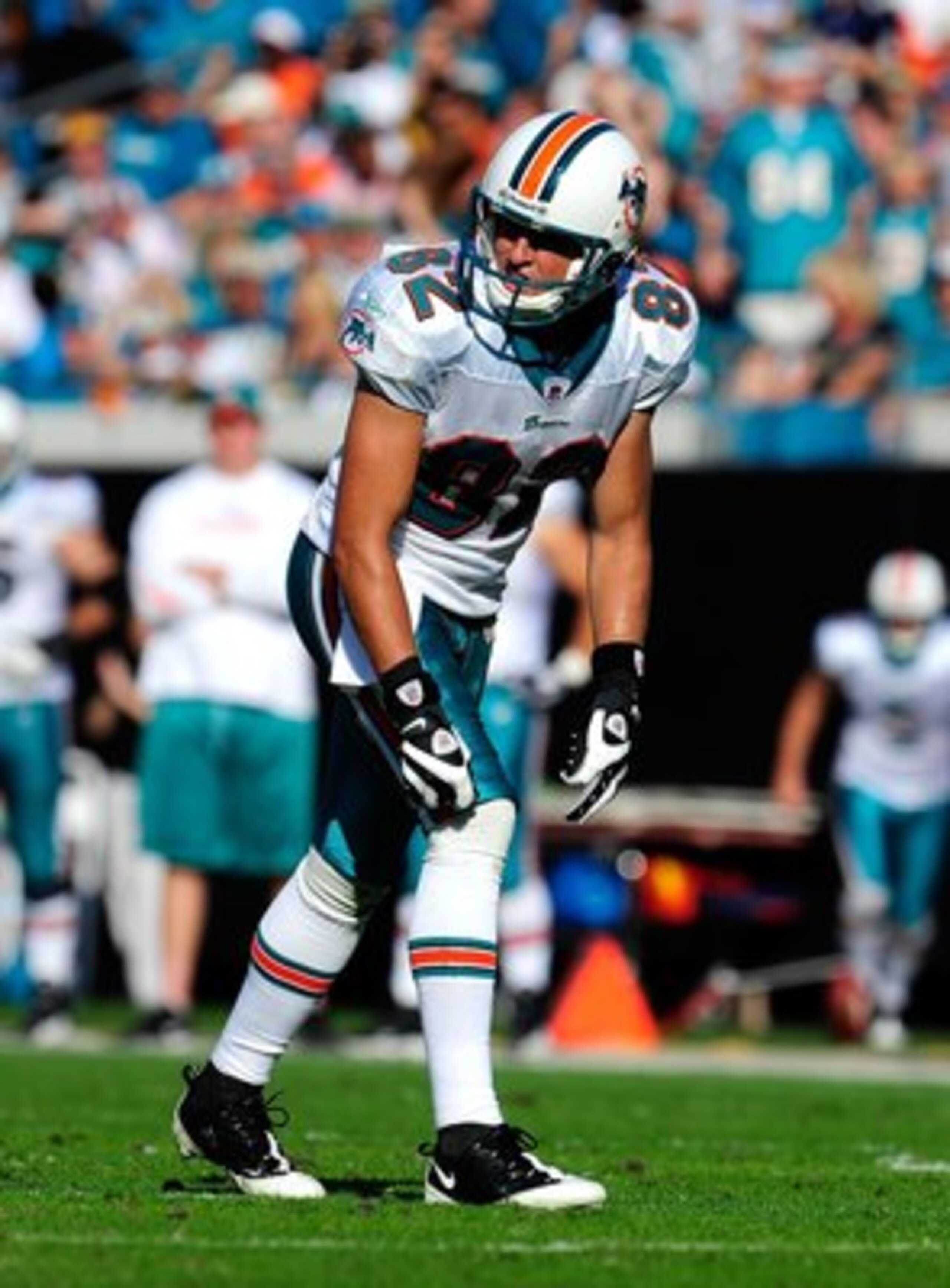 JACKSONVILLE, FL - DECEMBER 13:  Brian Hartline #82 of the Miami Dolphins lines up  during the game against the Jacksonville Jaguars at Jacksonville Municipal Stadium on December 13, 2009 in Jacksonville, Florida.  (Photo by Sam Greenwood/Getty Images)