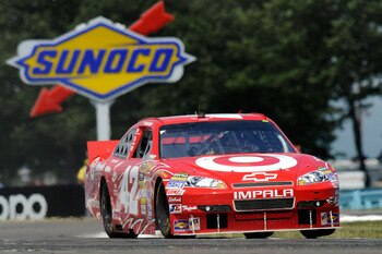 WATKINS GLEN, NY - AUGUST 08:  Juan Pablo Montoya, drives the #42 Target Chevrolet, during the NASCAR Sprint Cup Series Heluva Good! Sour Cream Dips at Watkins Glen International on August 8, 2010 in Watkins Glen, New York.  (Photo by John Harrelson/Getty
