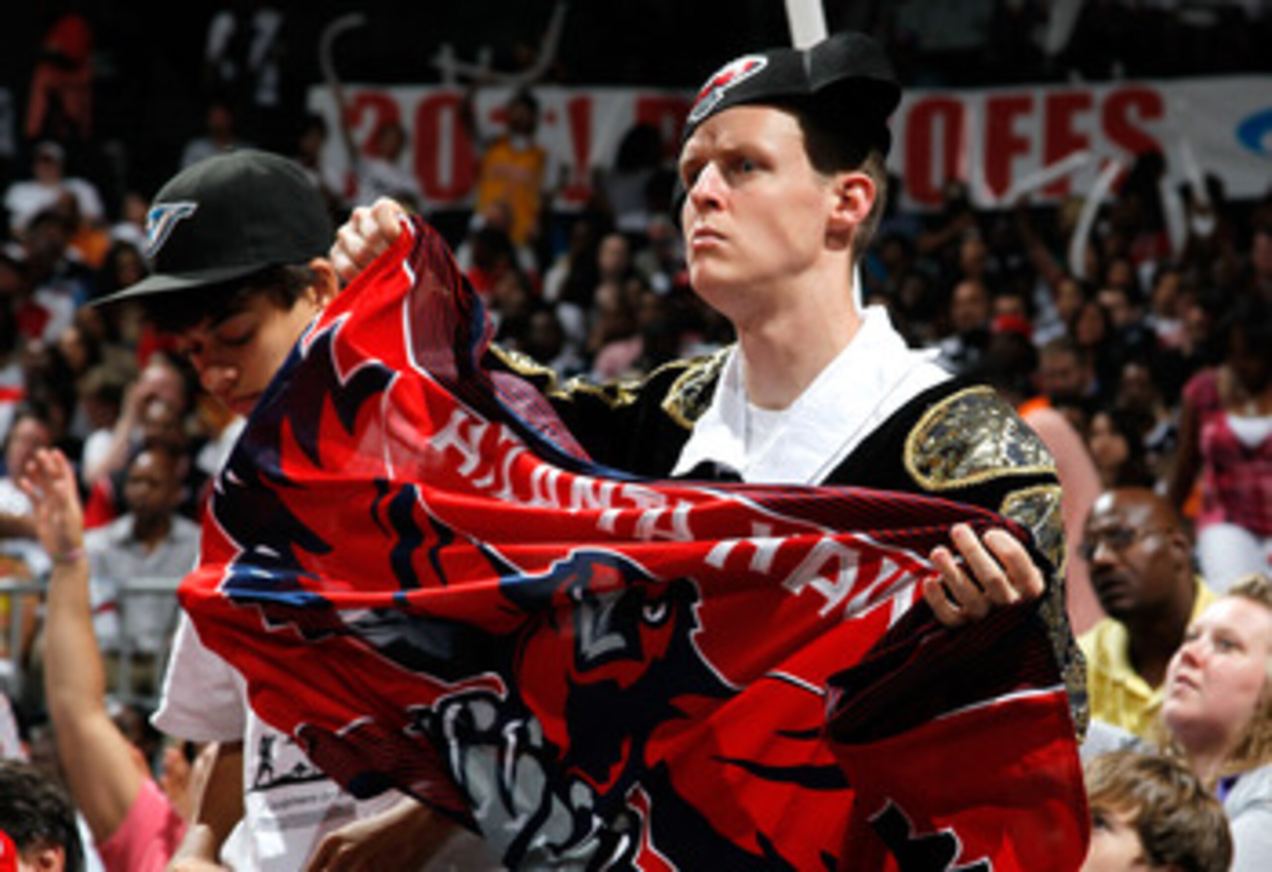ATLANTA, GA - MAY 08:  A Atlanta Hawks fan dressed in a matador outfit cheers against the Chicago Bulls in Game Four of the Eastern Conference Semifinals in the 2011 NBA Playoffs at Phillips Arena on May 8, 2011 in Atlanta, Georgia.  NOTE TO USER: User ex
