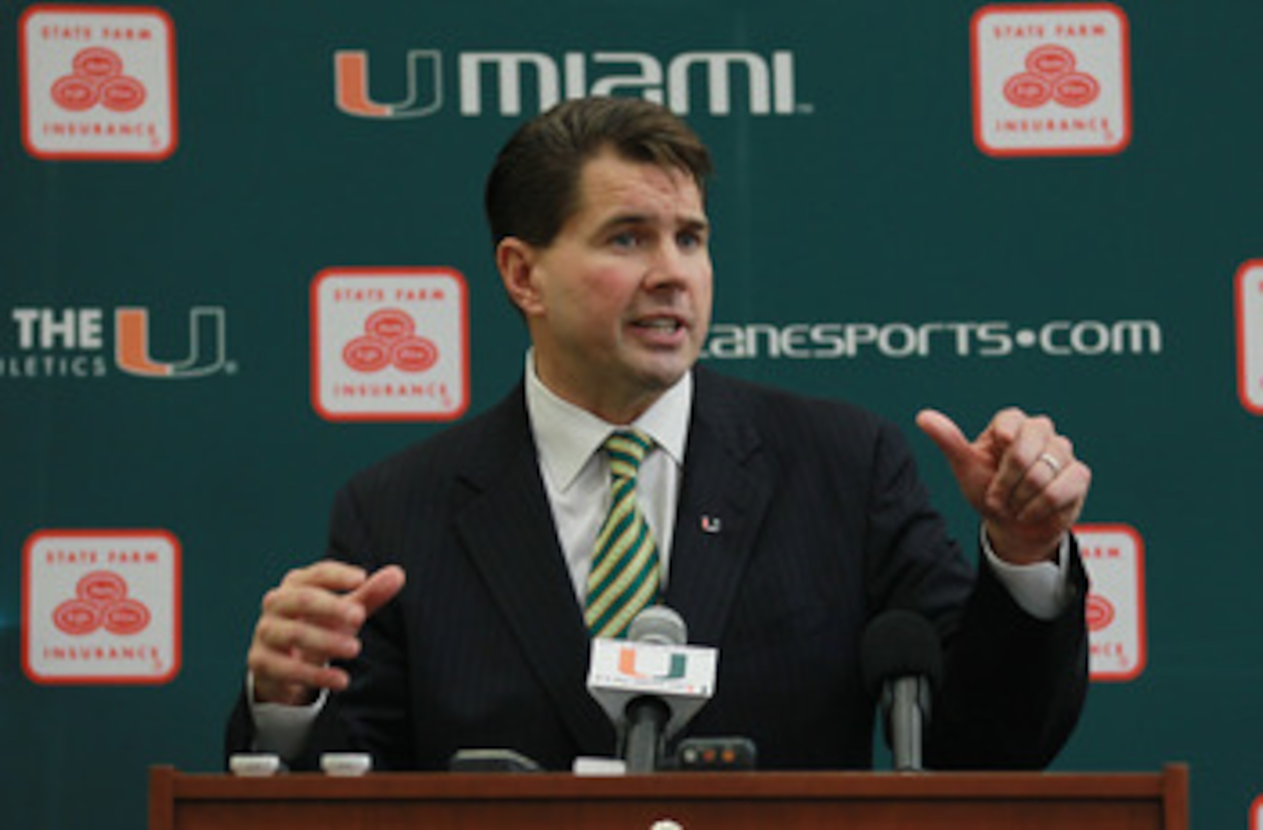CORAL GABLES, FL - DECEMBER 13:  Former Temple University football coach Al Golden, 41, speaks to the media after being introduced as the new head coach at the University of Miami  on December 13, 2010 in Coral Gables, Florida.  Golden is replacing Randy