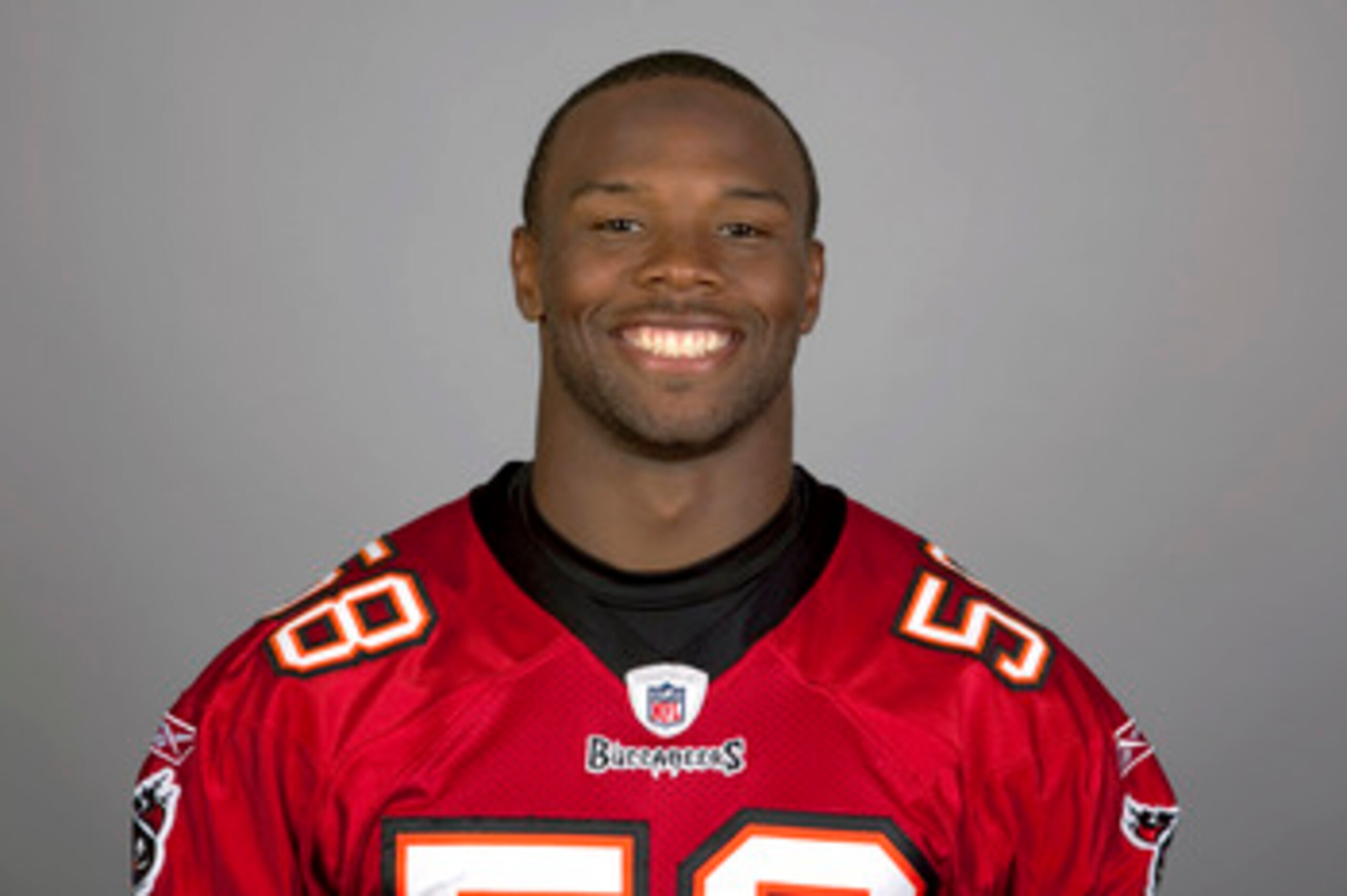 TAMPA BAY, FL - CIRCA 2010:   In this handout image provided by the NFL, Quincy Black of the Tampa Bay Buccaneers NFL football team is seen posing for a portrait taken in 2010 in Tampa Bay, Florida. This image reflects the Tampa Bay Buccaneers active rost