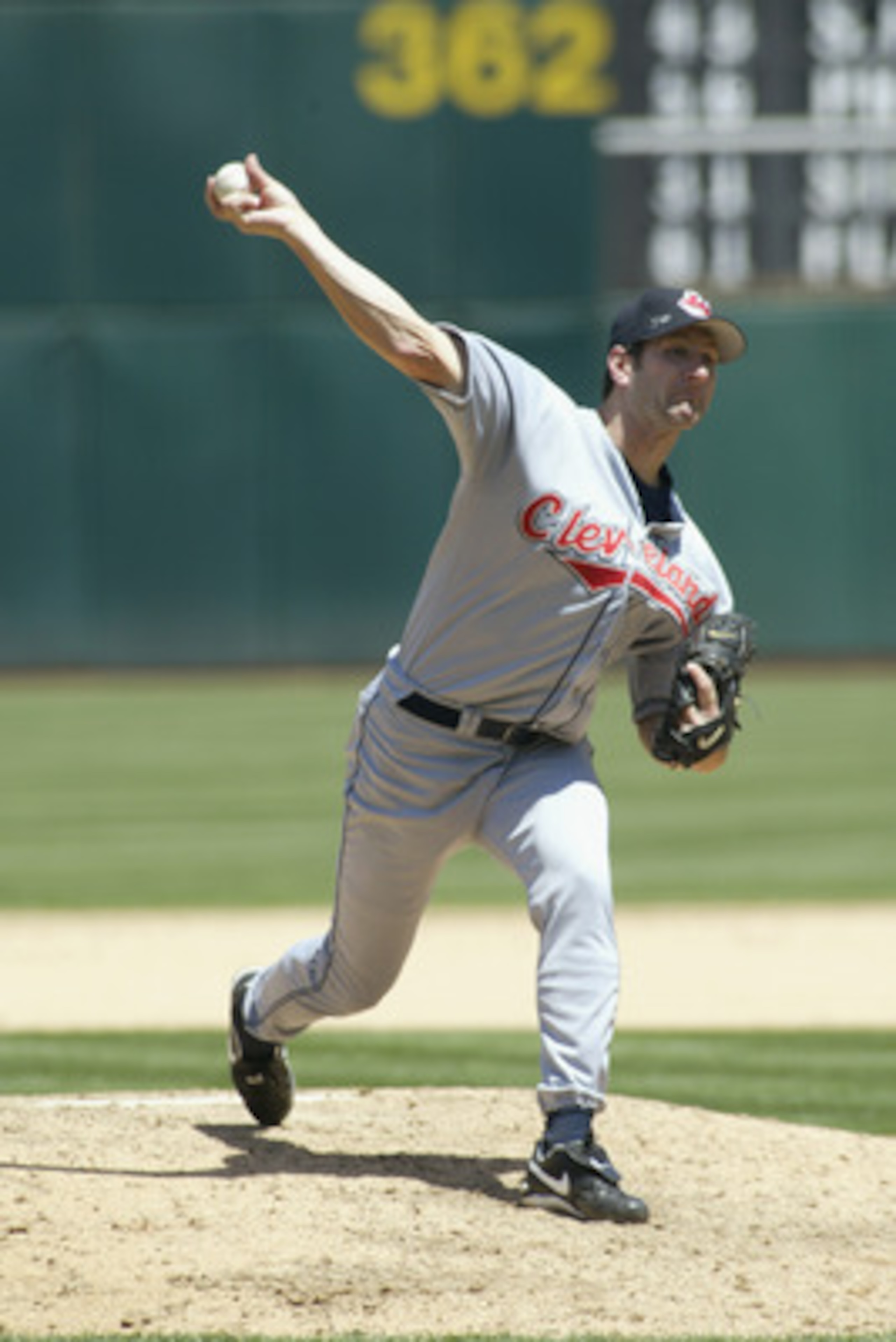 OAKLAND, CA - JULY 31:  Pitcher Charles Nagy #41 of the Cleveland Indians throws a pitch during the MLB game against the Oakland Athletics on July 31, 2002 at the Network Associates Coliseum in Oakland, California.  The Athletics won 6-4.  (Photo by Jed J