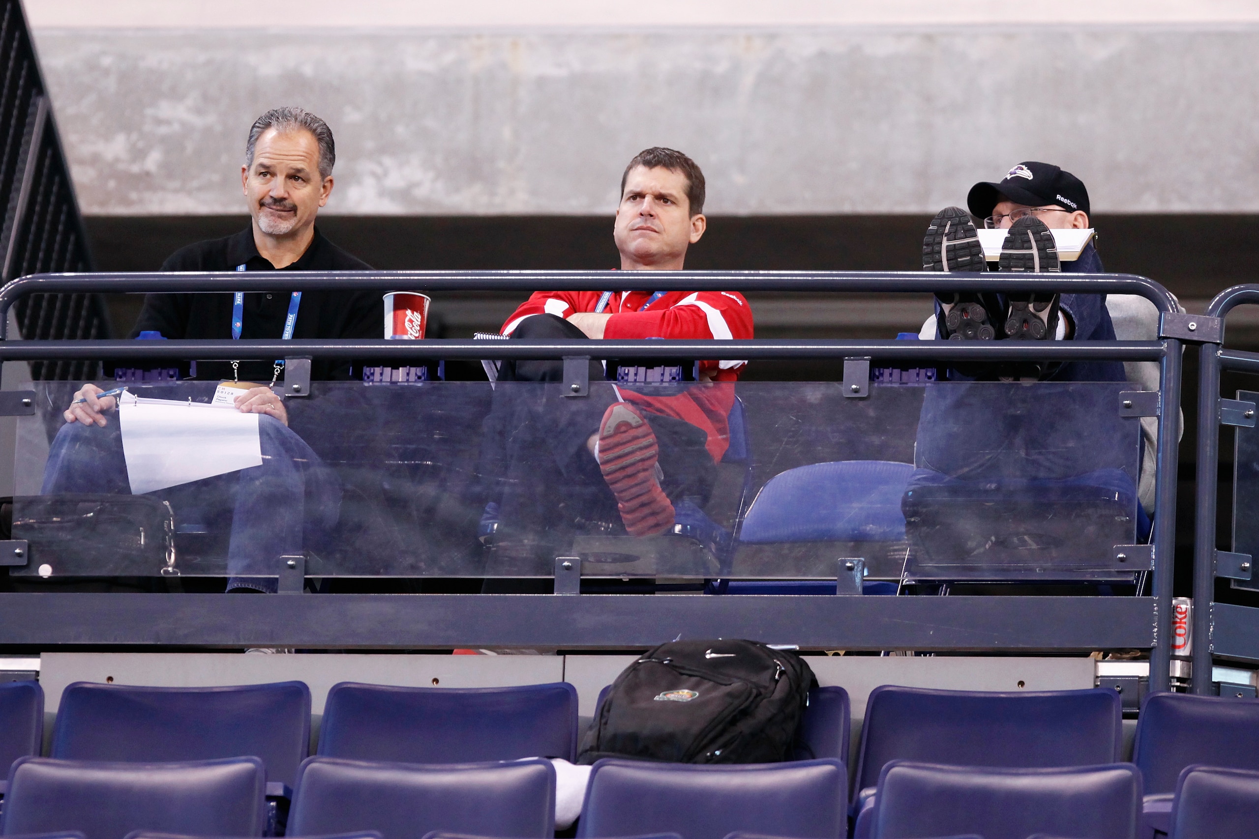 INDIANAPOLIS, IN - MARCH 1: San Francisco 49ers head coach Jim Harbaugh looks on during the 2011 NFL Scouting Combine at Lucas Oil Stadium on February 28, 2011 in Indianapolis, Indiana. (Photo by Joe Robbins/Getty Images)