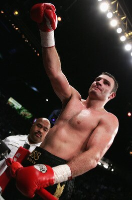 LAS VEGAS, NV - DECEMBER 11:  Vitali Klitschko of Ukraine celebrates after defeating Danny Williams of England by TKO at 1:26 of the Eight round and retains the WBC Heavyweight Championship on December 11, 2004 at The Mandalay Bay in Las Vegas, Nevada. (P