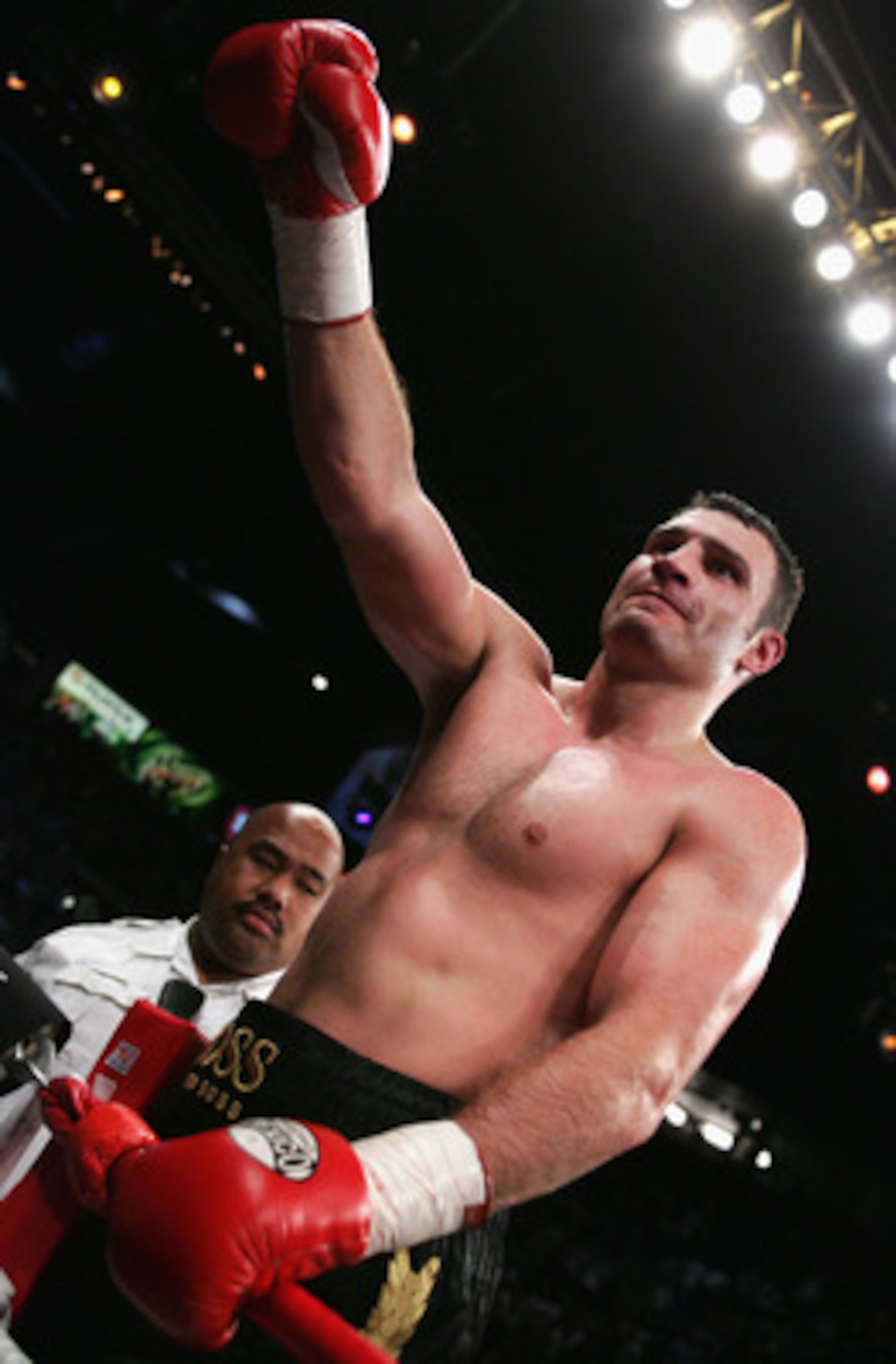 LAS VEGAS, NV - DECEMBER 11:  Vitali Klitschko of Ukraine celebrates after defeating Danny Williams of England by TKO at 1:26 of the Eight round and retains the WBC Heavyweight Championship on December 11, 2004 at The Mandalay Bay in Las Vegas, Nevada. (P