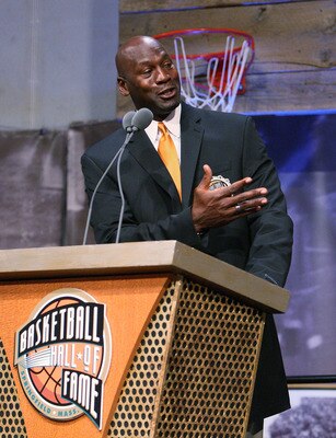 SPRINGFIELD, MA - SEPTEMBER 11:  Michael Jordan speaks during a news conference at the Naismith Memorial Basketball Hall of Fame on September 11, 2009 in Springfield, Massachusetts. (Photo by Jim Rogash/Getty Images)