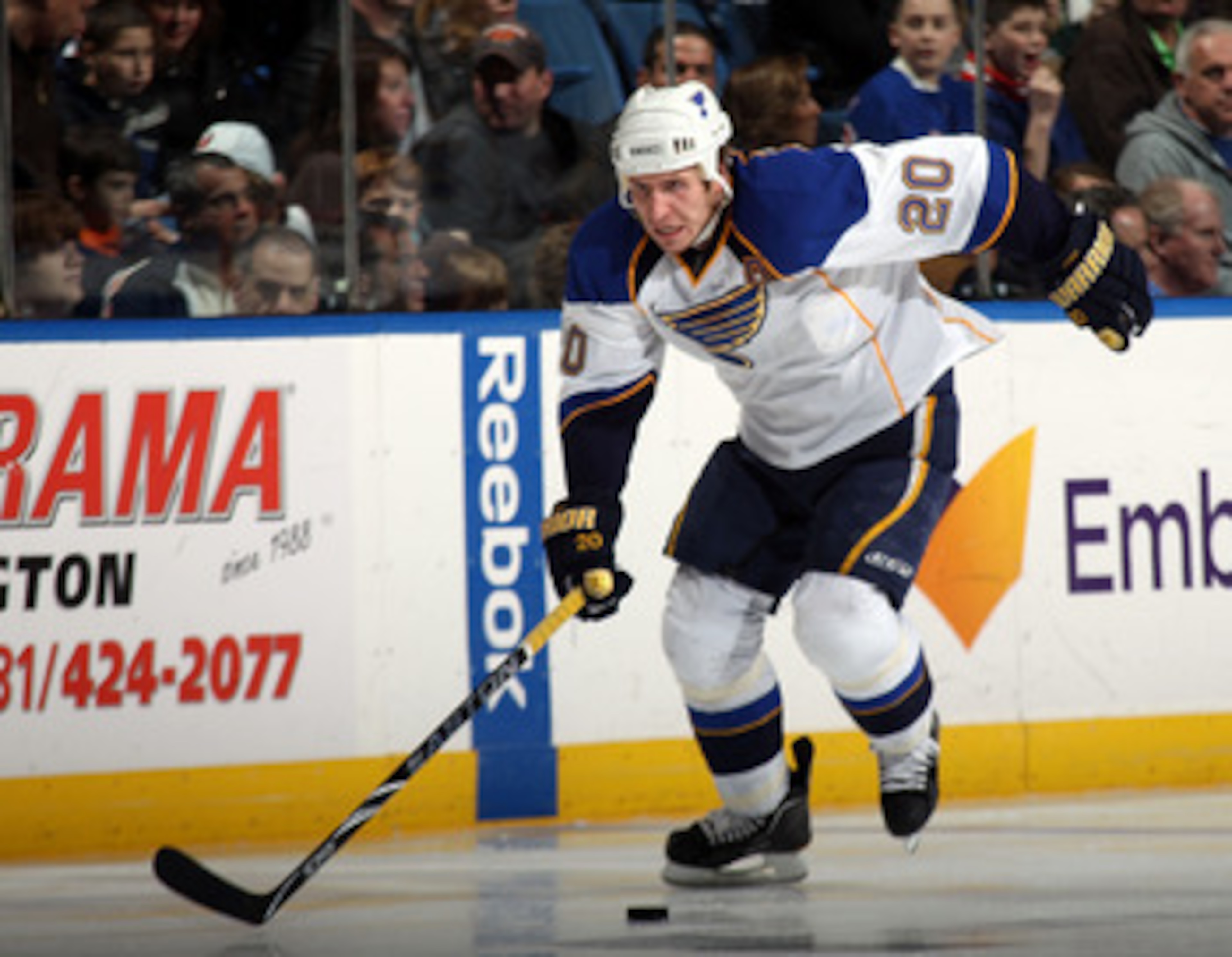 UNIONDALE, NY - MARCH 05:  Alexander Steen #20 of the St. Louis Blues skates against the New York Islanders at the Nassau Coliseum on March 5, 2011 in Uniondale, New York.  (Photo by Bruce Bennett/Getty Images)