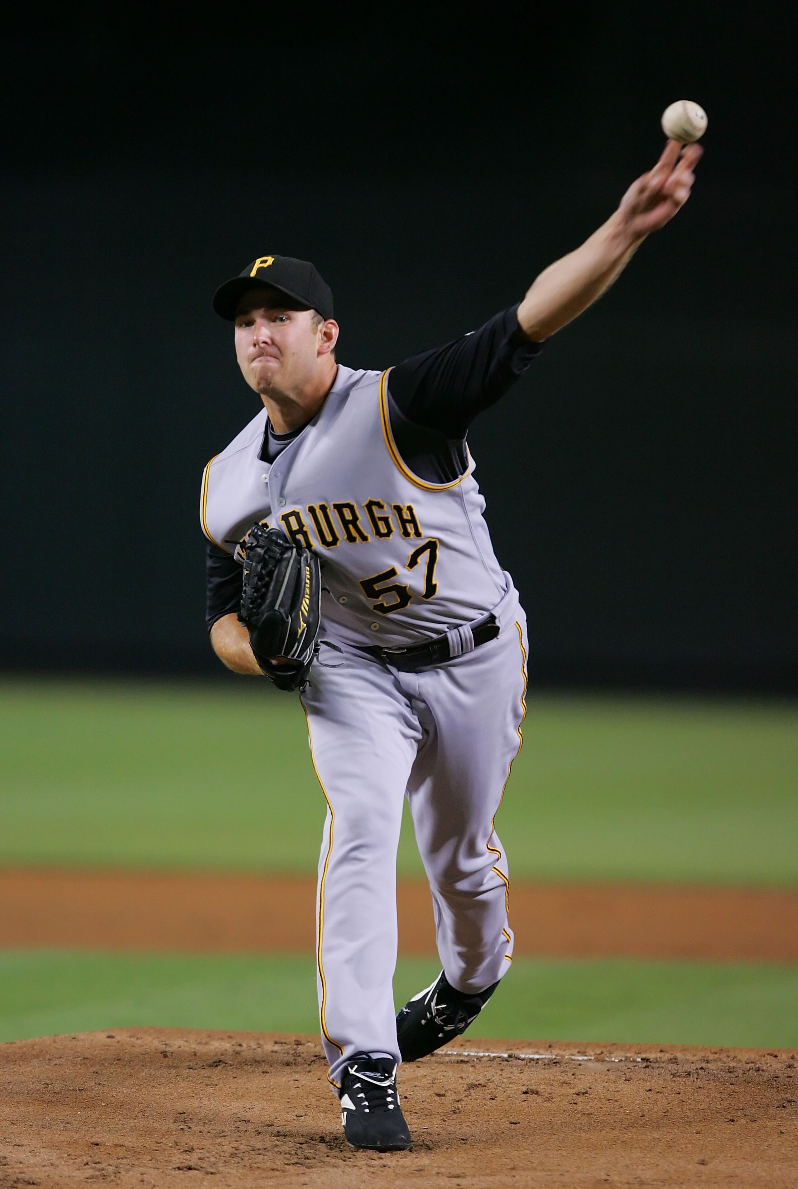 PHOENIX - AUGUST 05:  Zach Duke #57 of the Pittsburgh Pirates pitches during a game against the Arizona Diamondbacks at Chase Field on August 5, 2008 in Phoenix, Arizona.  (Photo by Lisa Blumenfeld/Getty Images)
