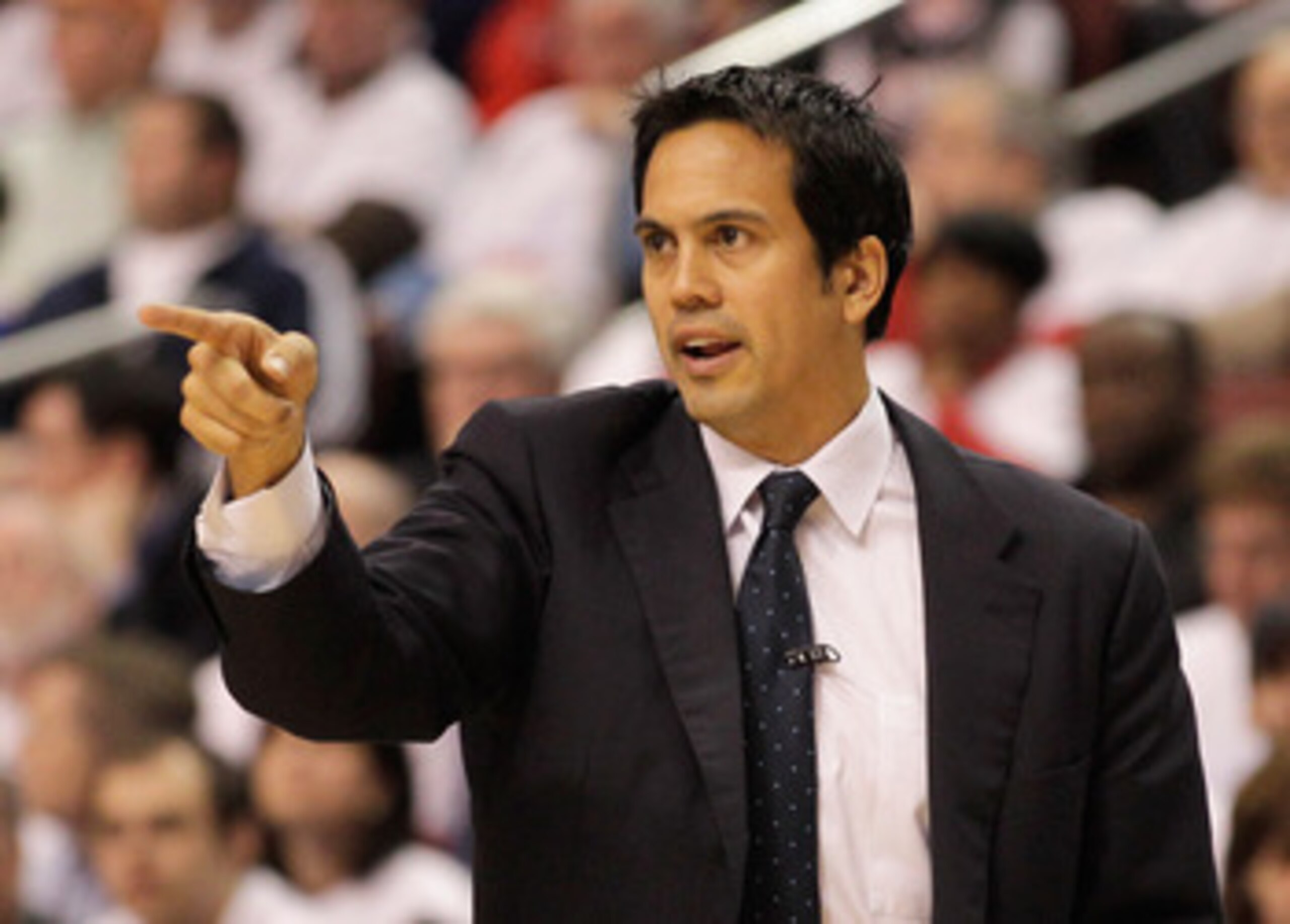 PHILADELPHIA, PA - APRIL 21: Head coach Erik Spoelstra of the Miami Heat during their game against the Philadelphia 76ers in Game Three of the Eastern Conference Quarterfinals during the 2011 NBA Playoffs at Wells Fargo Center on April 21, 2011 in Philade