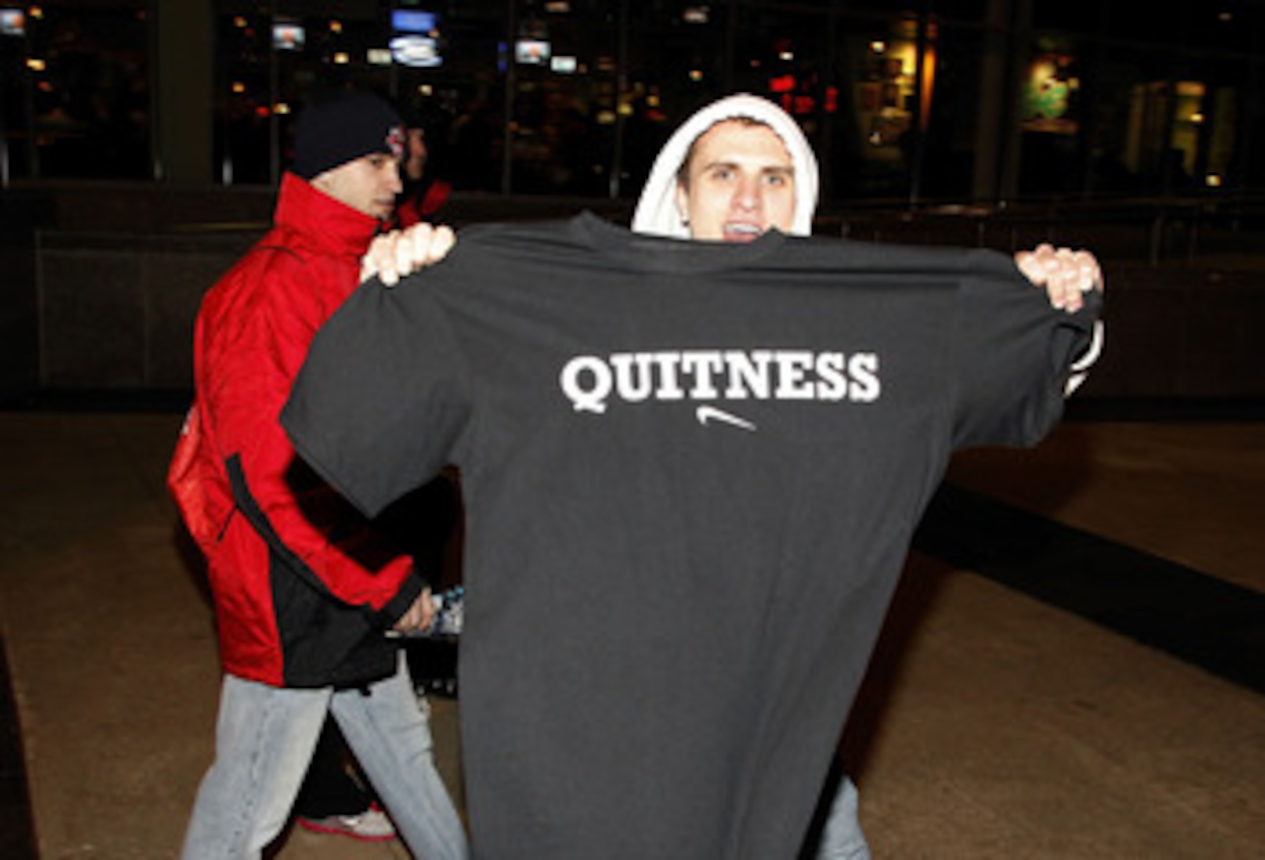 CLEVELAND, OH - DECEMBER 02:  Fans hold up t shirts to show their displeasure with LeBron James prior to the Cleveland Cavaliers playing the Miami Heat at Quicken Loans Arena on December 2, 2010 in Cleveland, Ohio. NOTE TO USER: User expressly acknowledge