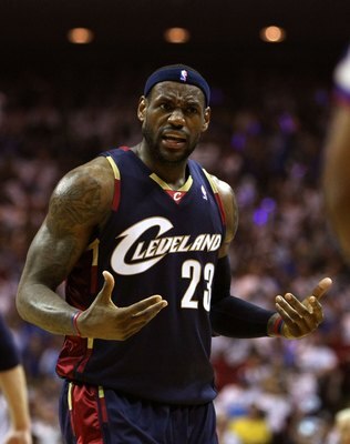 ORLANDO, FL - MAY 30:  LeBron James #23 of the Cleveland Cavaliers reacts after a play against the Orlando Magic in Game Six of the Eastern Conference Finals during the 2009 Playoffs at Amway Arena on May 30, 2009 in Orlando, Florida. NOTE TO USER: User e