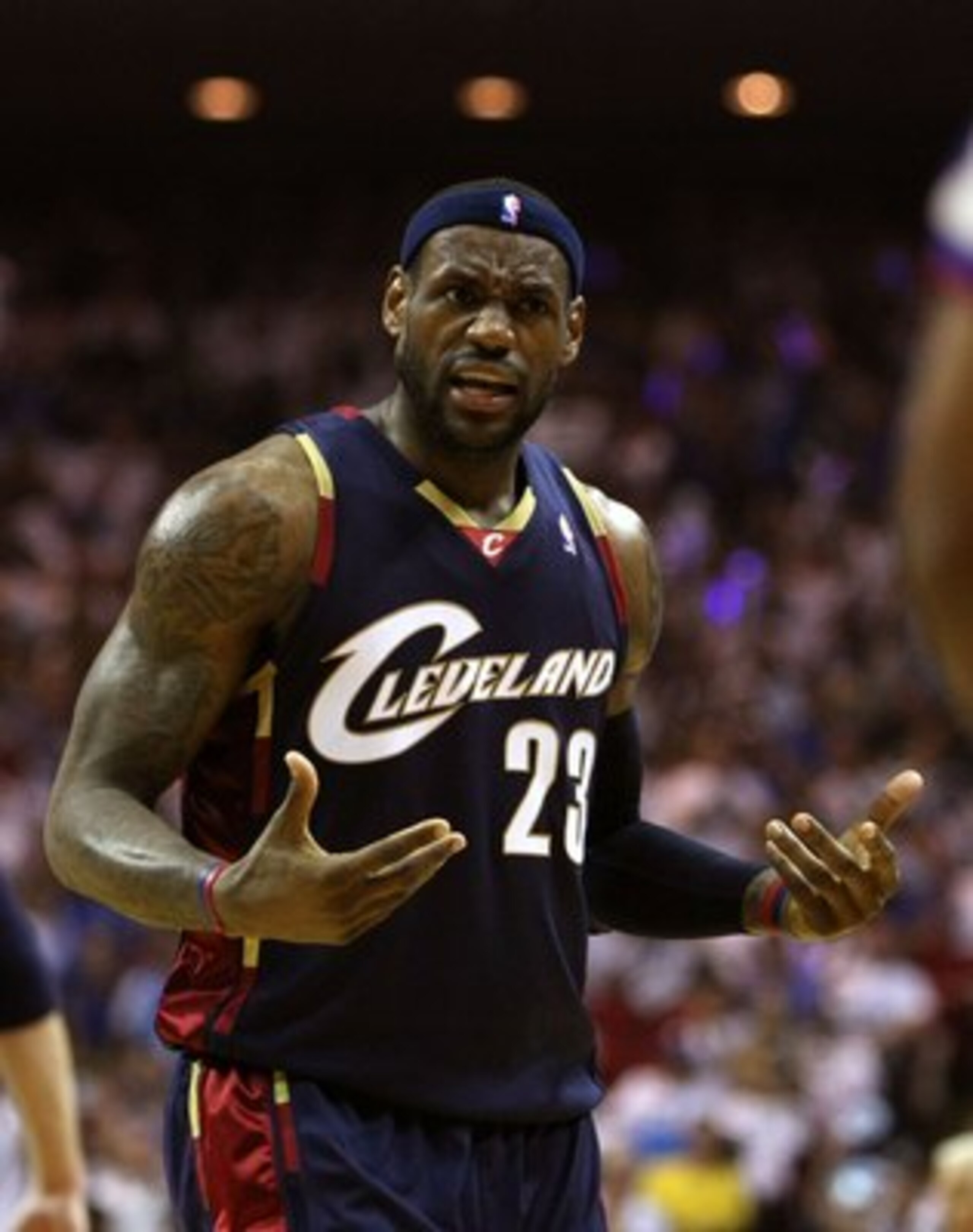 ORLANDO, FL - MAY 30:  LeBron James #23 of the Cleveland Cavaliers reacts after a play against the Orlando Magic in Game Six of the Eastern Conference Finals during the 2009 Playoffs at Amway Arena on May 30, 2009 in Orlando, Florida. NOTE TO USER: User e