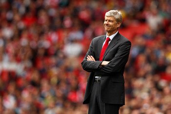 LONDON, ENGLAND - MAY 15:  Arsene Wenger manager of Arsenal shows his frustration during the Barclays Premier League match between Arsenal and Aston Villa at the Emirates Stadium on May 15, 2011 in London, England.  (Photo by Richard Heathcote/Getty Image