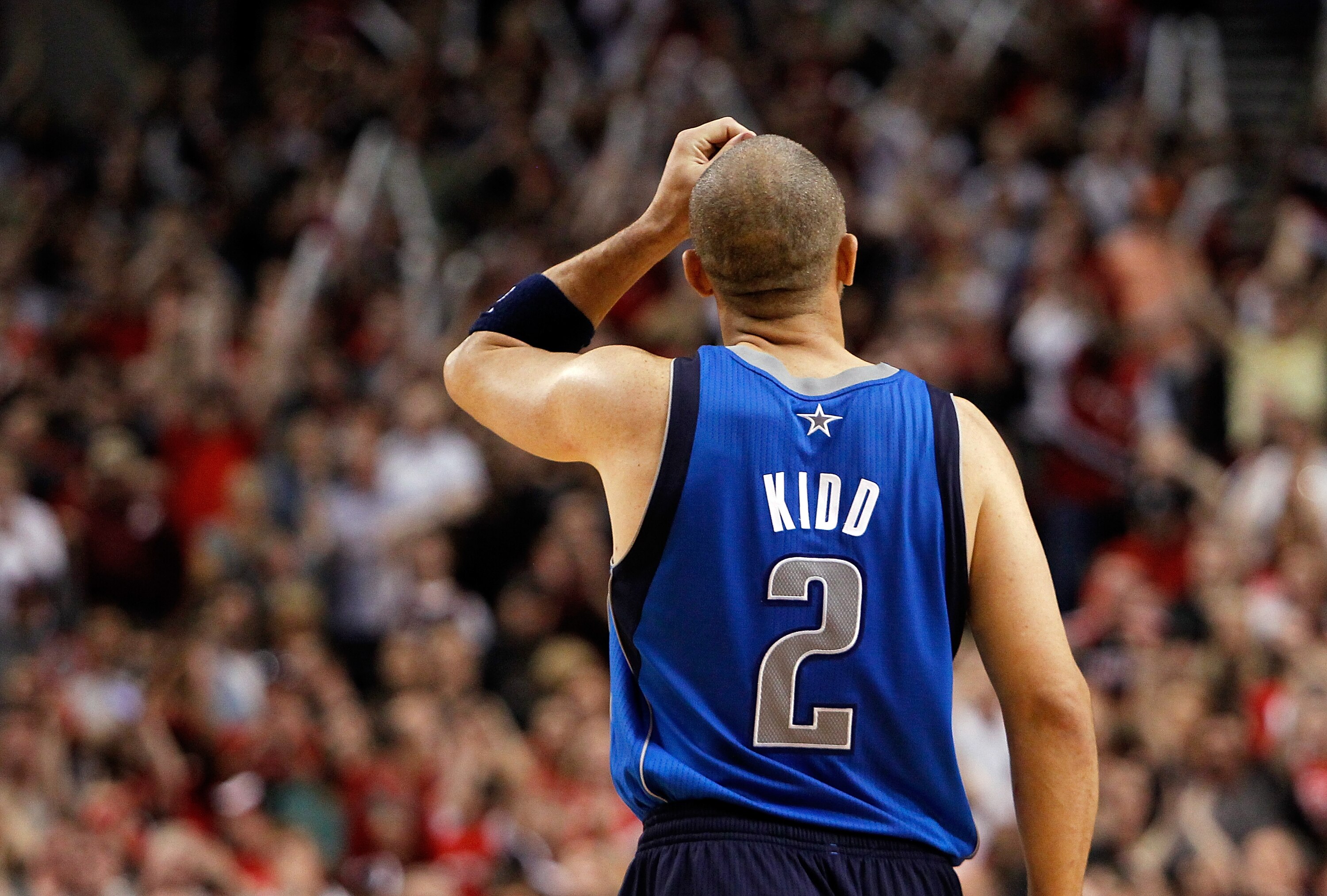 PORTLAND, OR - APRIL 23:  Jason Kidd #2 of the Dallas Mavericks walks off the floor against the Portland Trail Blazers in Game Four of the Western Conference Quarterfinals in the 2011 NBA Playoffs on April 23, 2011 at the Rose Garden in Portland, Oregon.