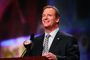 NEW YORK, NY - APRIL 28:  NFL Commissioner Roger Goodell speaks at the podium during the 2011 NFL Draft at Radio City Music Hall on April 28, 2011 in New York City.  (Photo by Chris Trotman/Getty Images)