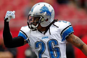 TAMPA, FL - DECEMBER 19:  Safety Louis Delmas #26 of the Detroit Lions warms up prior to the start of the game against the Tampa Bay Buccaneers at Raymond James Stadium on December 19, 2010 in Tampa, Florida.  (Photo by J. Meric/Getty Images)