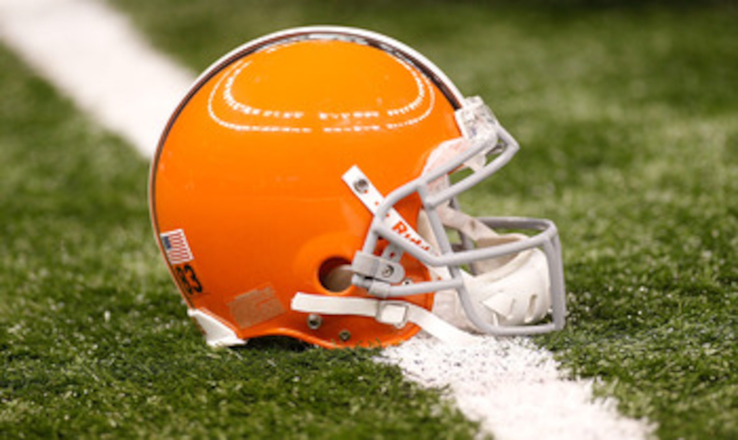 NEW ORLEANS - OCTOBER 24:  A helmet of the Cleveland Browns sits on the turf during pregame before playing the New Orleans Saints at the Louisiana Superdome on October 24, 2010 in New Orleans, Louisiana.  (Photo by Chris Graythen/Getty Images)