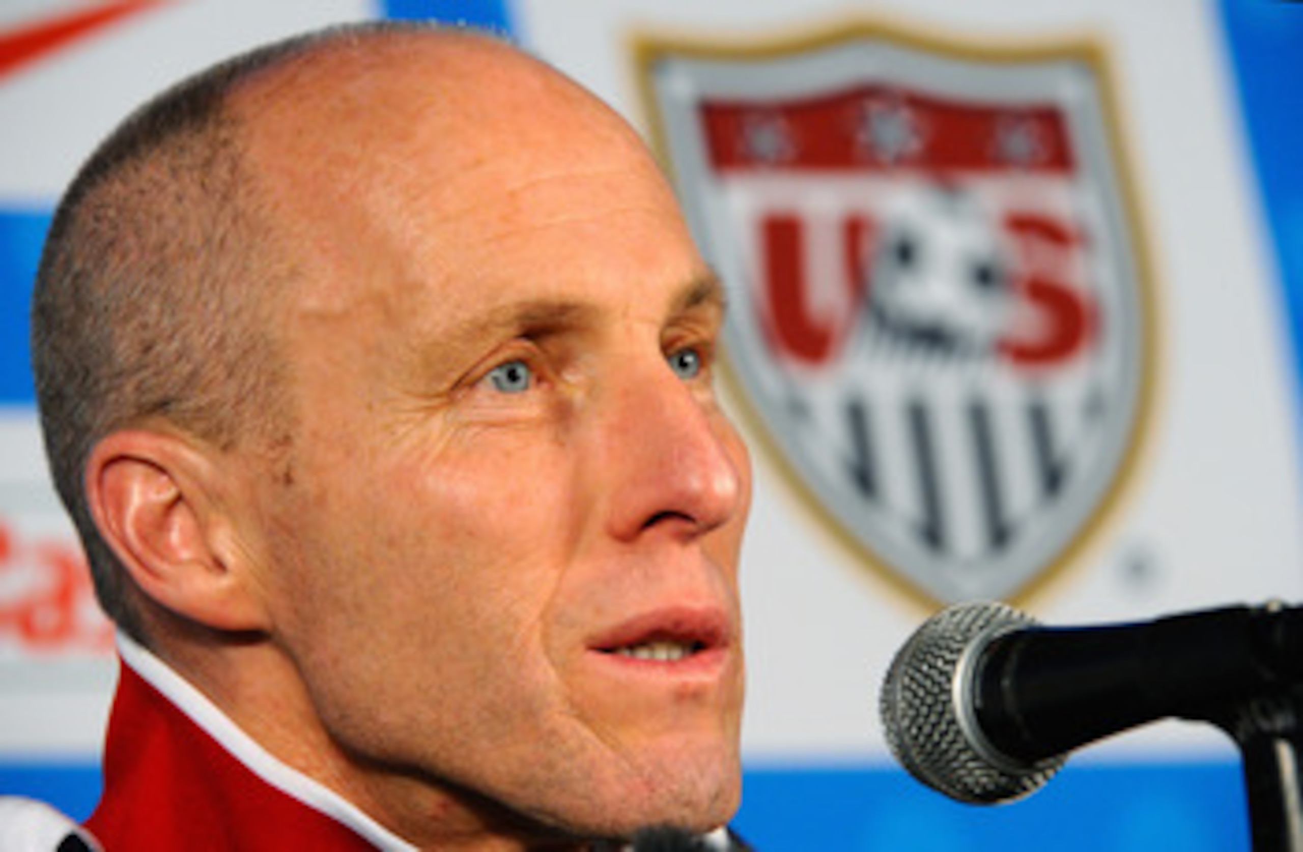 PRETORIA, SOUTH AFRICA - JUNE 24:  Head coach Bob Bradley of USA speaks during a press conference at Irene Farm on June 24, 2010 in Irene south of  Pretoria, South Africa.  United States will play their second round  2010 World Cup match against Ghana on 