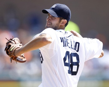 DETROIT, MI - APRIL 10:  Rick Porcello #48 of the Detroit Tigers throws a pitch while playing the Kasas City Royals at Comerica Park on April 10, 2011 in Detroit, Michigan.  (Photo by Gregory Shamus/Getty Images)