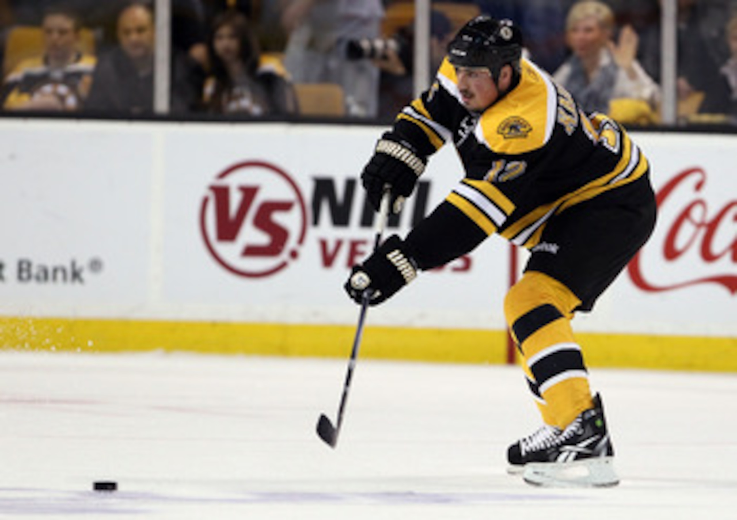 BOSTON, MA - MAY 06: Tomas Kaberle #12 of the Boston Bruins passes the puck in the second period against the Philadelphia Flyers in Game Four of the Eastern Conference Semifinals during the 2011 NHL Stanley Cup Playoffs at TD Garden on May 6, 2011 in Bost