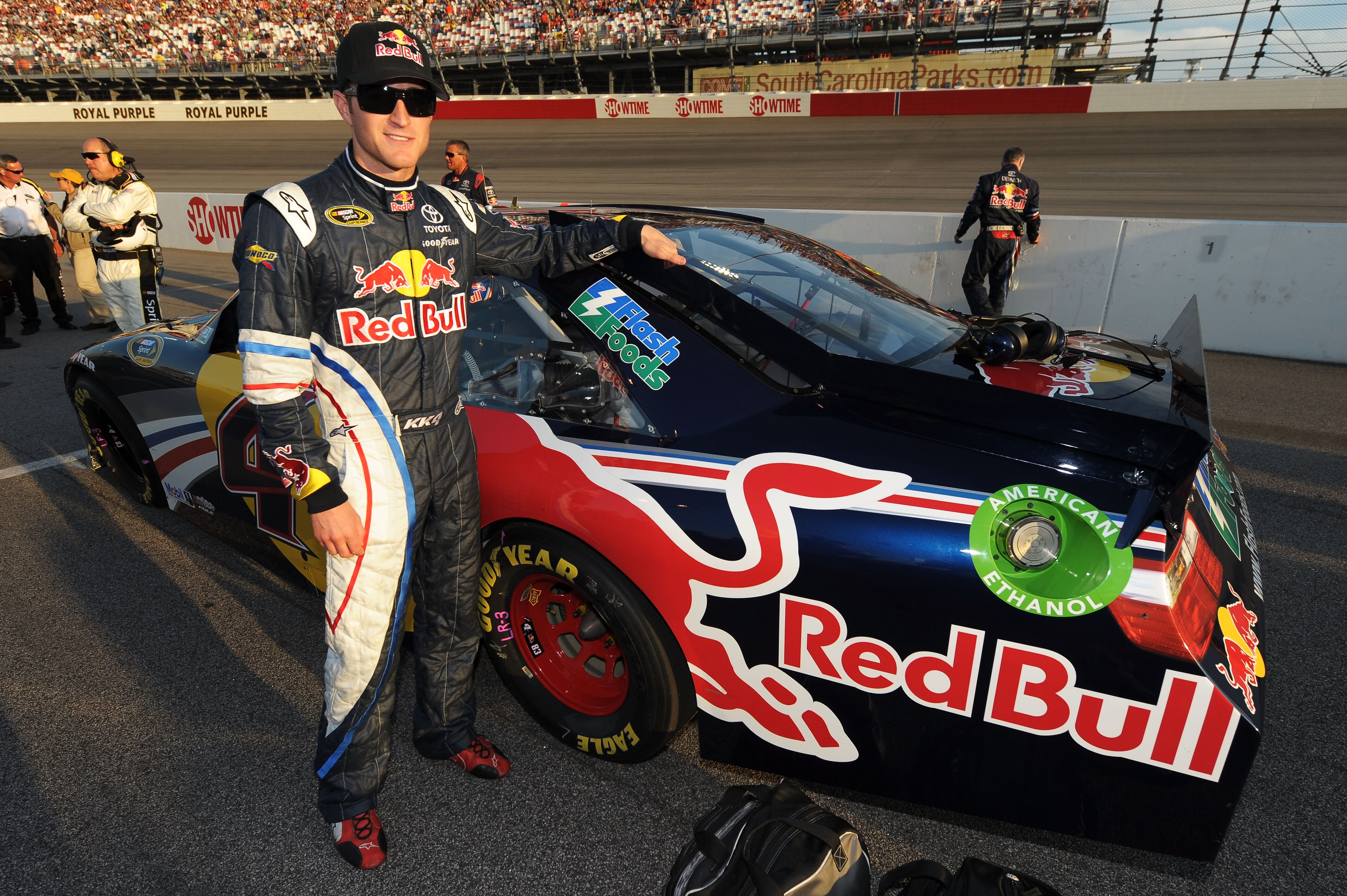 DARLINGTON, SC - MAY 07:  Kasey Kahne, driver of the #4 Red Bull Toyota, stands on the grid prior to the start of the NASCAR Sprint Cup Series SHOWTIME Southern 500 at Darlington Raceway on May 7, 2011 in Darlington, South Carolina.  (Photo by Drew Hallow