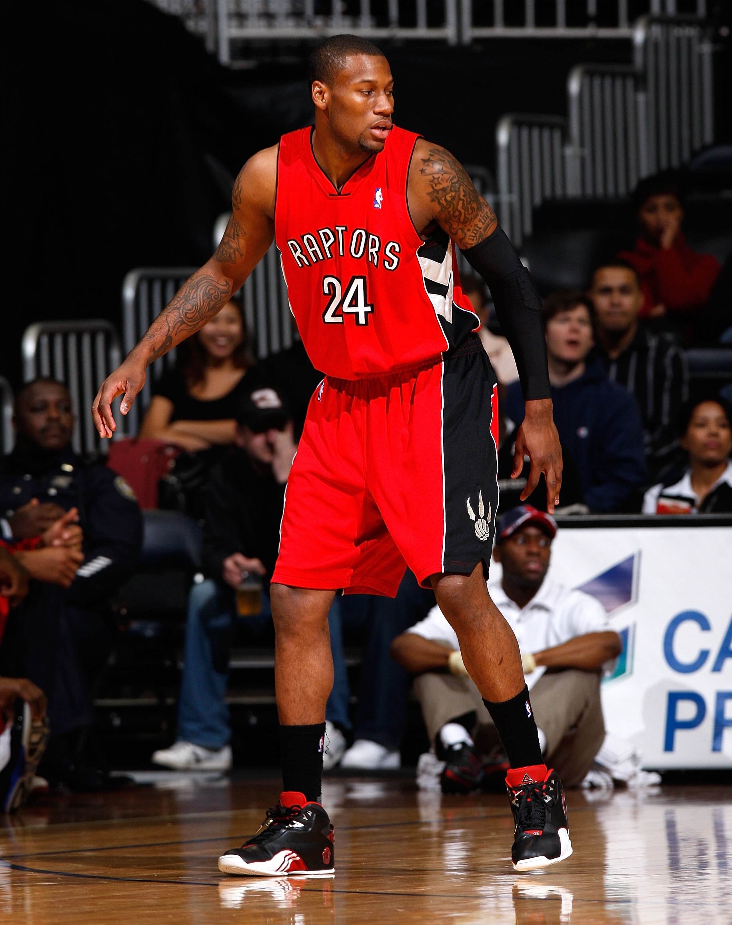 ATLANTA - DECEMBER 02:  Sonny Weems #24 of the Toronto Raptors against the Atlanta Hawks at Philips Arena on December 2, 2009 in Atlanta, Georgia.  NOTE TO USER: User expressly acknowledges and agrees that, by downloading and/or using this Photograph, Use