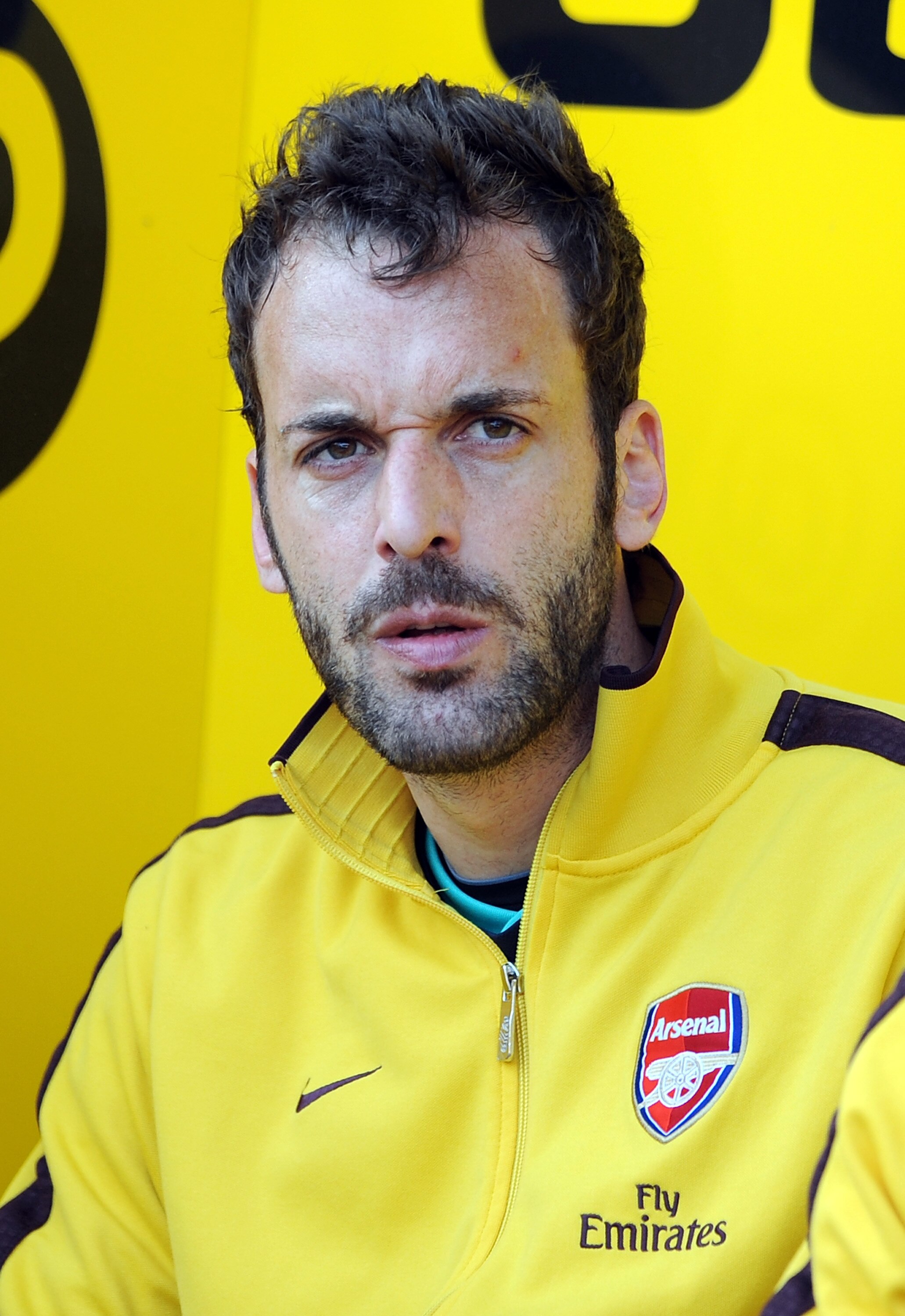 BLACKPOOL, ENGLAND - APRIL 10: Manuel Almunia of Arsenal looks on from the substitute's bench during the Barclays Premier League match between Blackpool and Arsenal at Bloomfield Road on April 10, 2011 in Blackpool, England.  (Photo by Chris Brunskill/Get